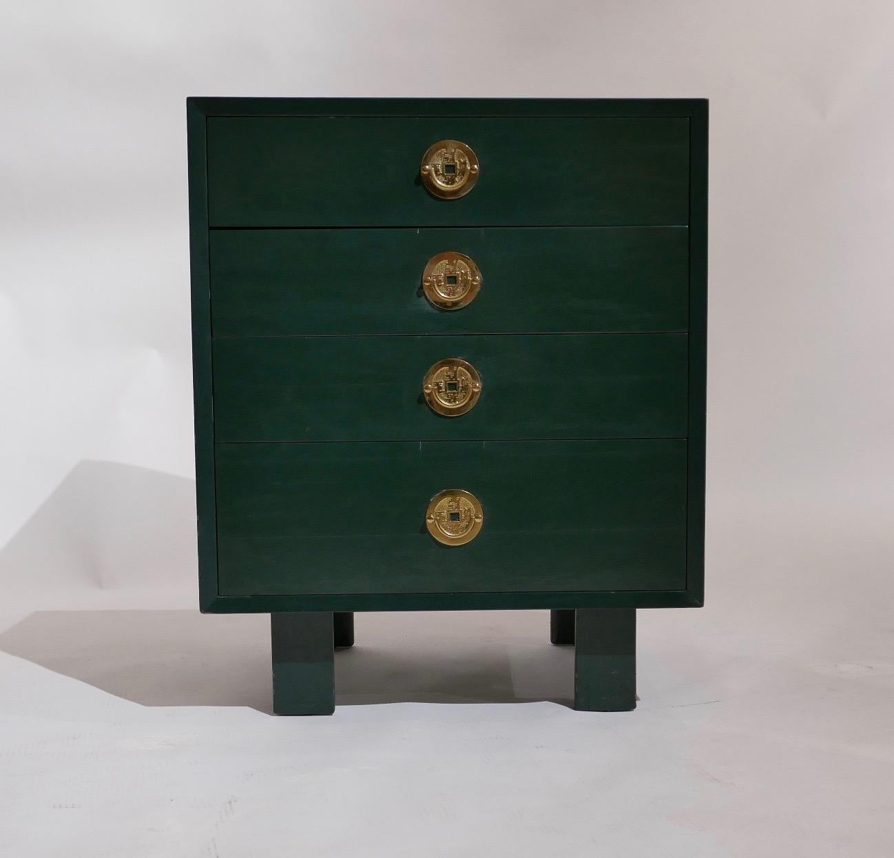 Mid-Century Modern Pair of George Nelson for Herman Miller Green Lacquer Pier Chests or Dressers