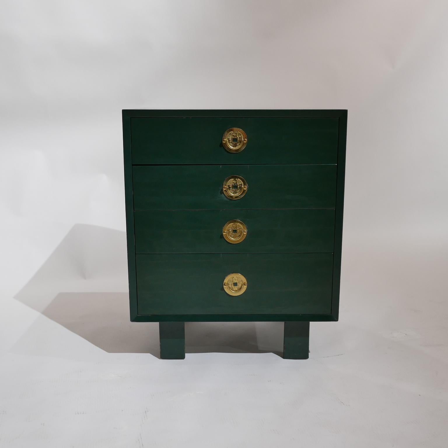 Mid-20th Century Pair of George Nelson for Herman Miller Green Lacquer Pier Chests or Dressers