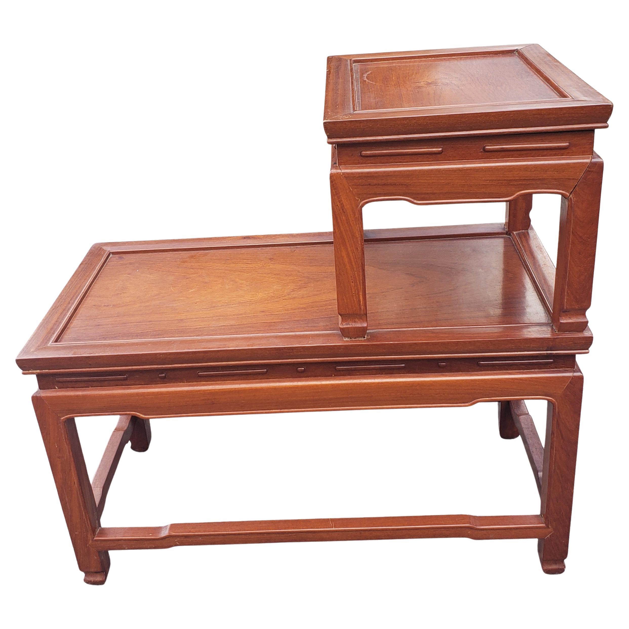 For your consideration is this fabulous pair of vintage Rosewood carved end tables, by George Zee.
 Stacked Ming style Chinese side table / end tables - hand crafted with kiln dried solid Rosewood.
Very well proportioned, great for smaller spaces