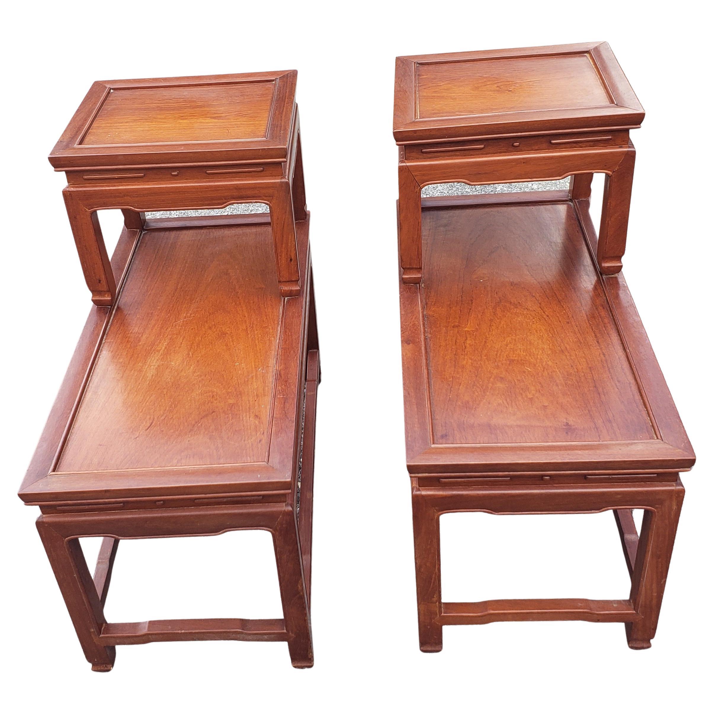 Hong Kong Pair of George Zee Two Tier Rosewood End Tables, circa 1960s For Sale