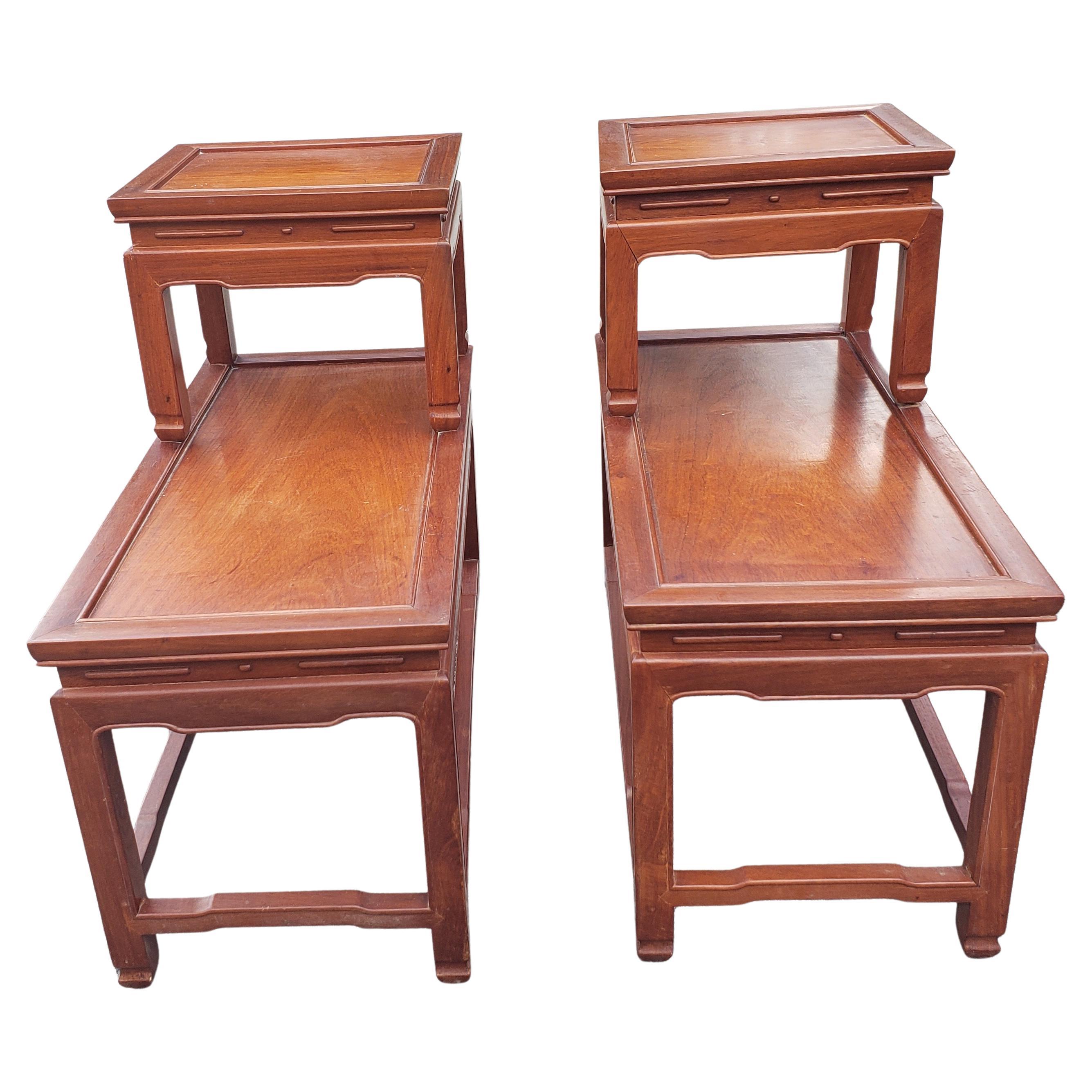 Woodwork Pair of George Zee Two Tier Rosewood End Tables, circa 1960s For Sale