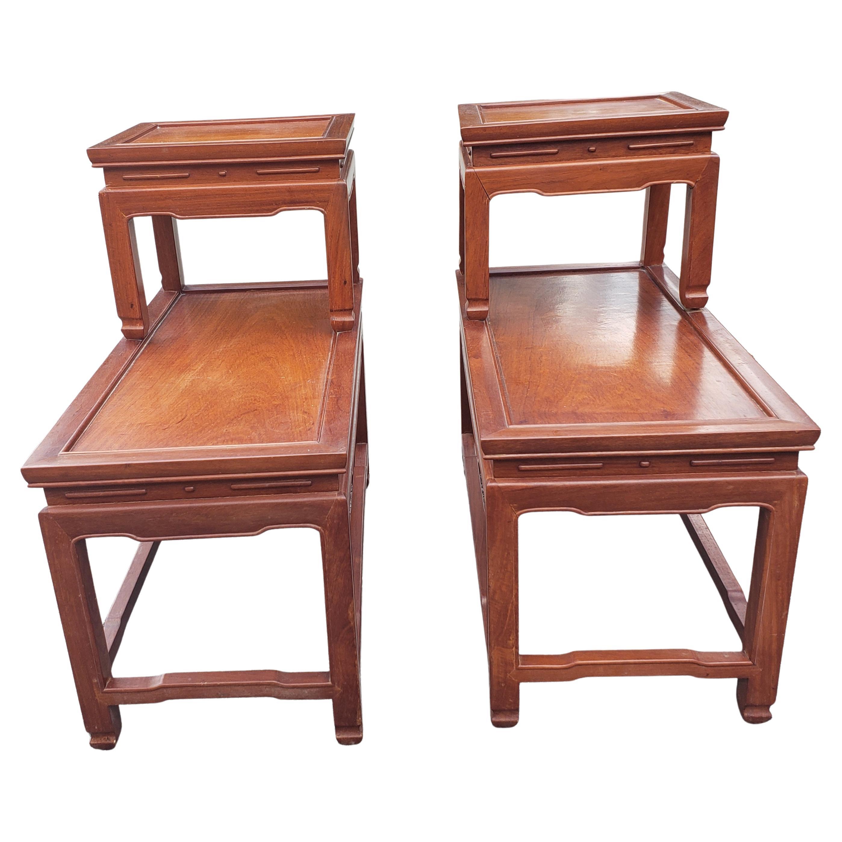 Pair of George Zee Two Tier Rosewood End Tables, circa 1960s For Sale