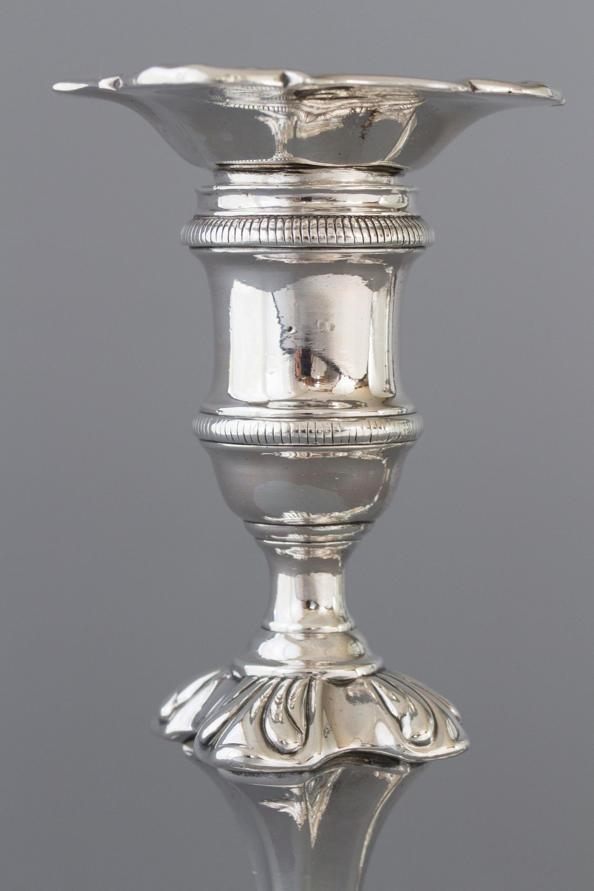 A Pair of Georgian Cast Silver Candlesticks, London 1752 5