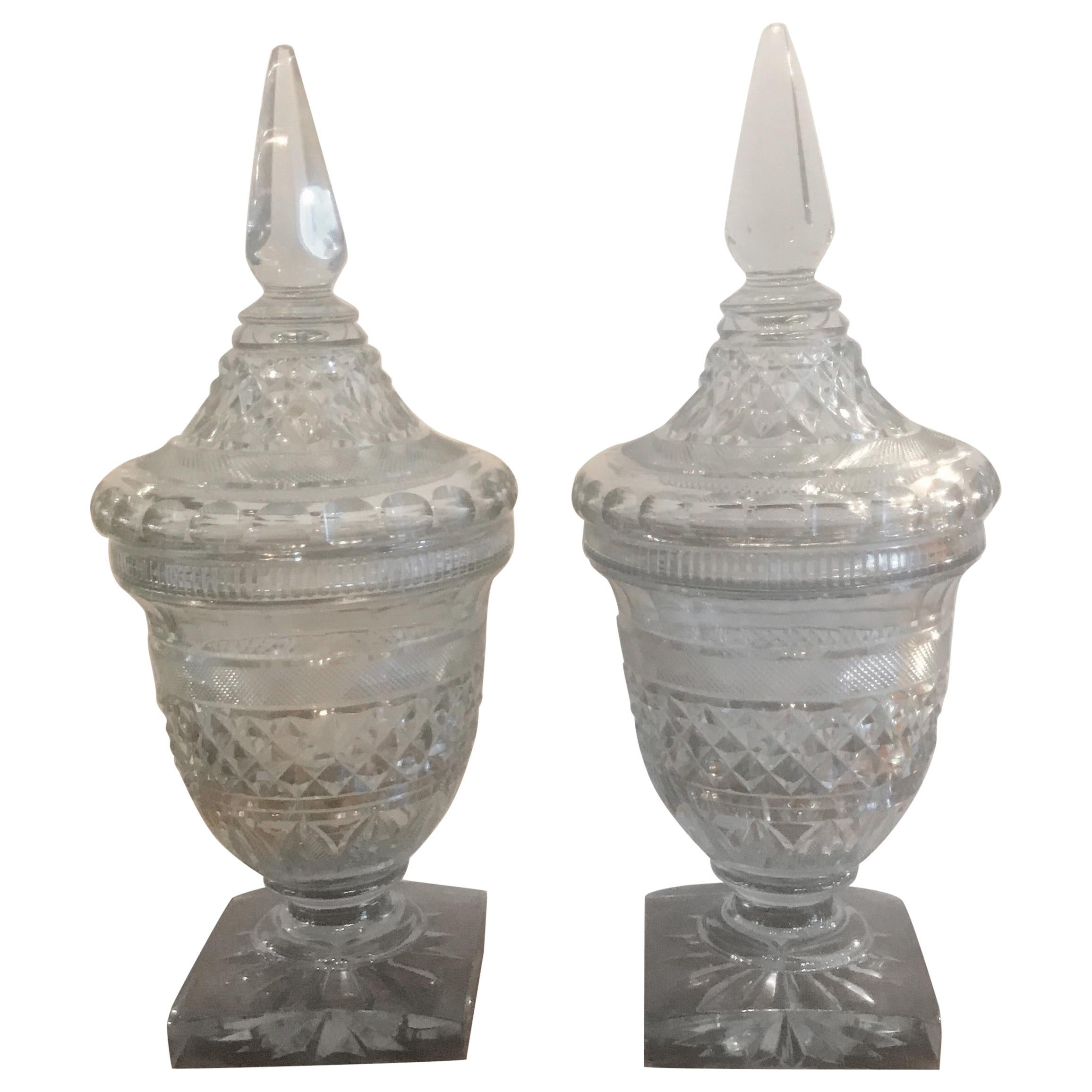 Pair of Georgian Cut Glass Urns Jars