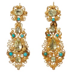 Antique A pair of Georgian Day and Night Earrings with Turquoise and Chrysoberyl