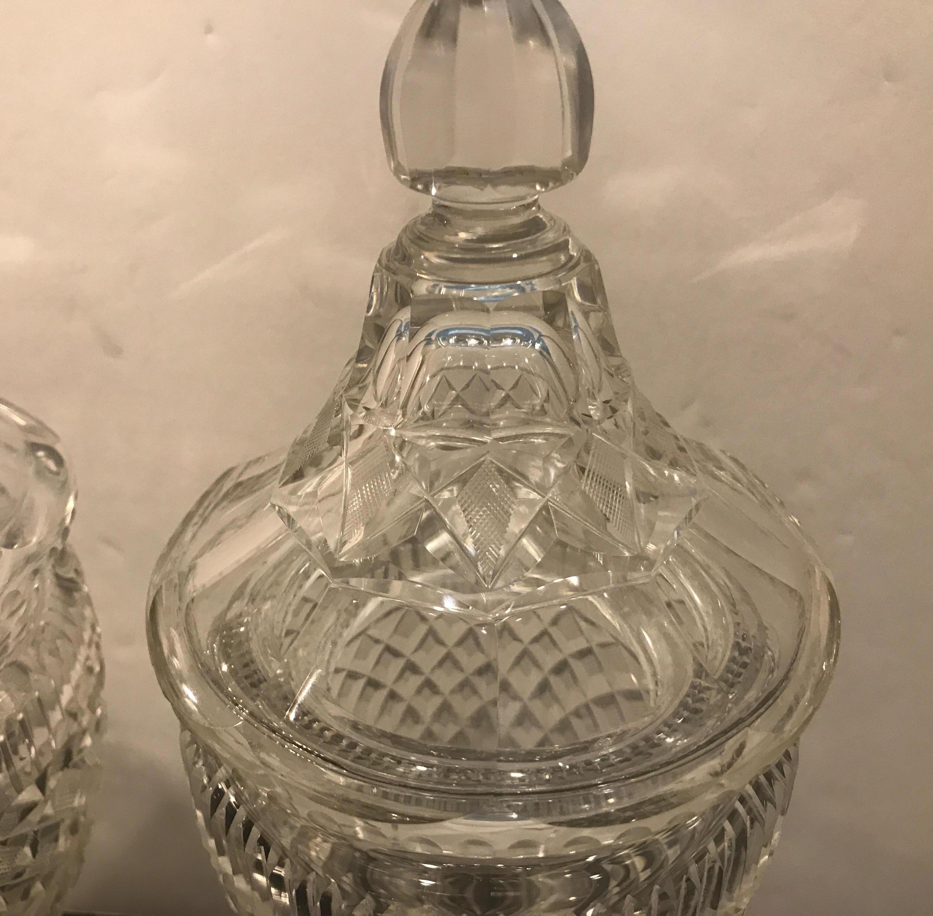 Early 19th Century Pair of Georgian Period Cut Glass Sweet Meat Urns