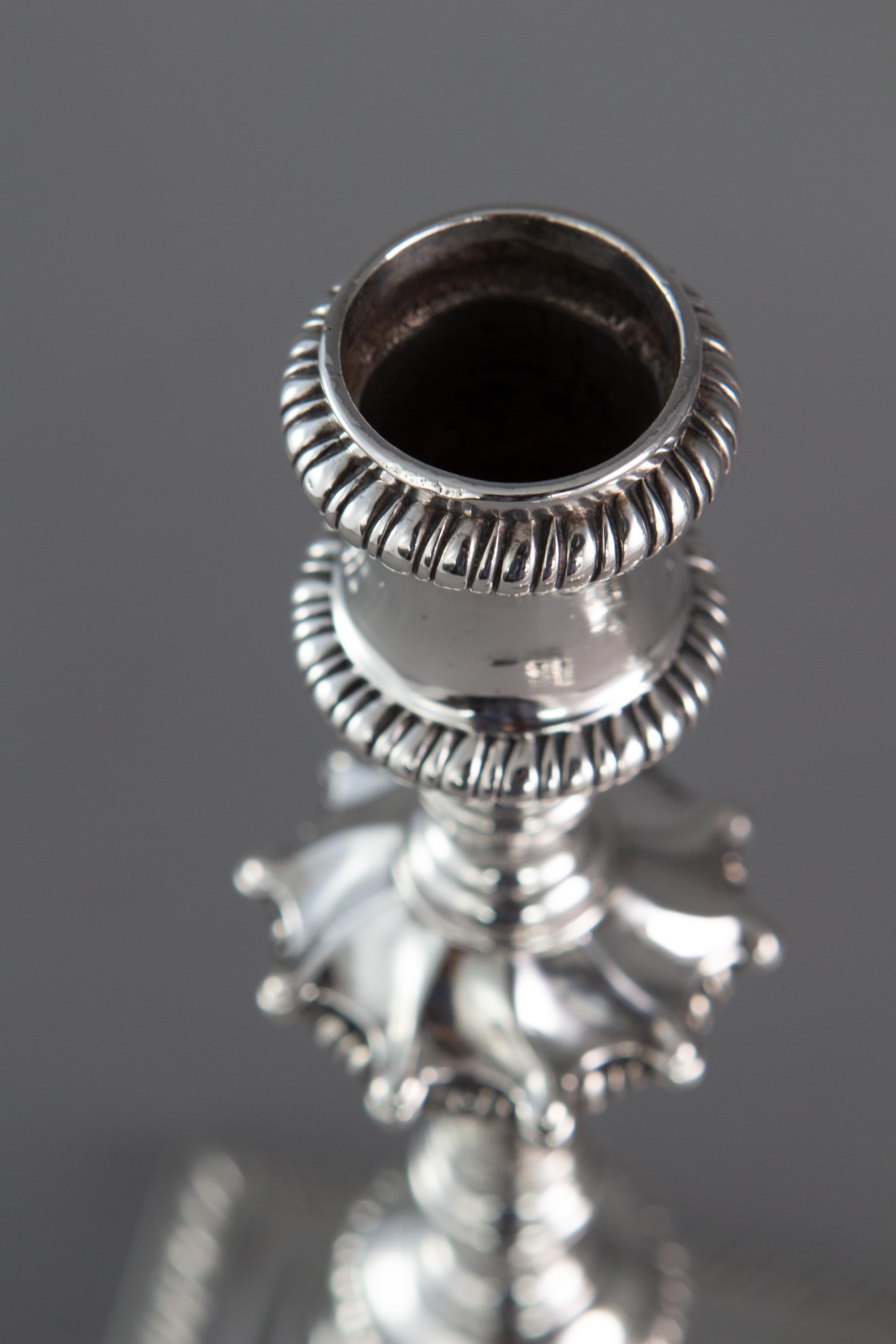 Pair of Georgian Silver Candlesticks London 1766/7 by Ebenezer Coker 9