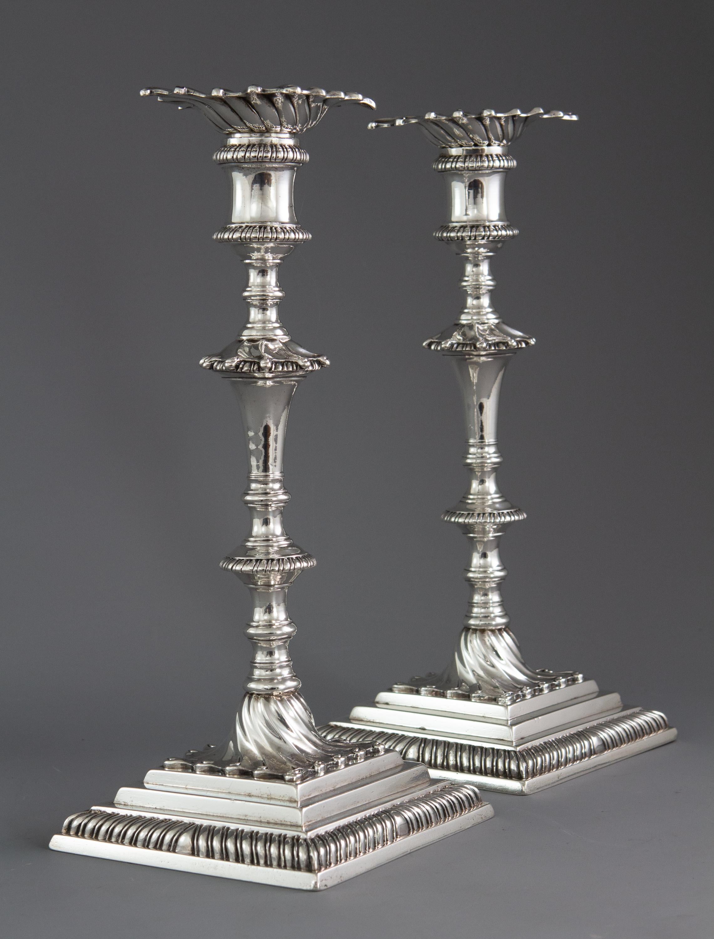 George III Pair of Georgian Silver Candlesticks London 1766/7 by Ebenezer Coker