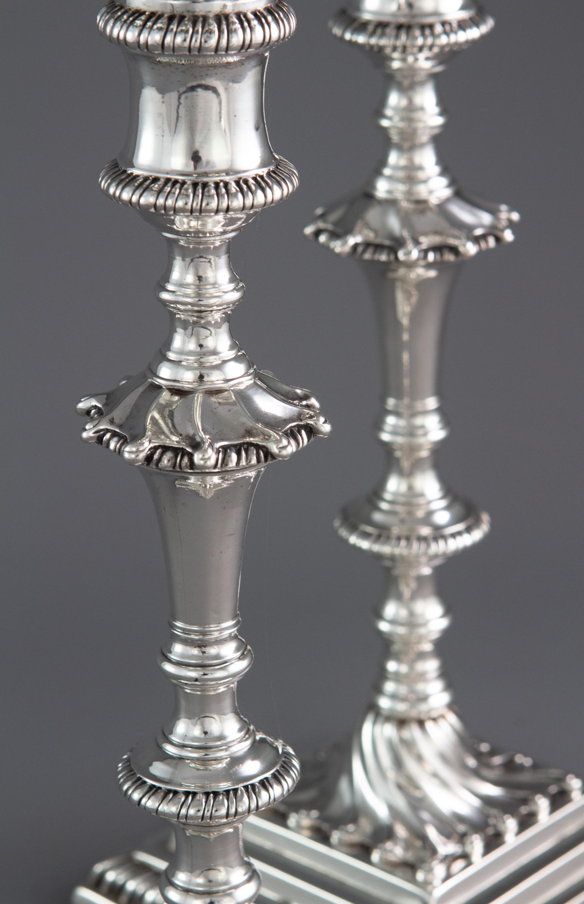 Cast Pair of Georgian Silver Candlesticks London 1766/7 by Ebenezer Coker