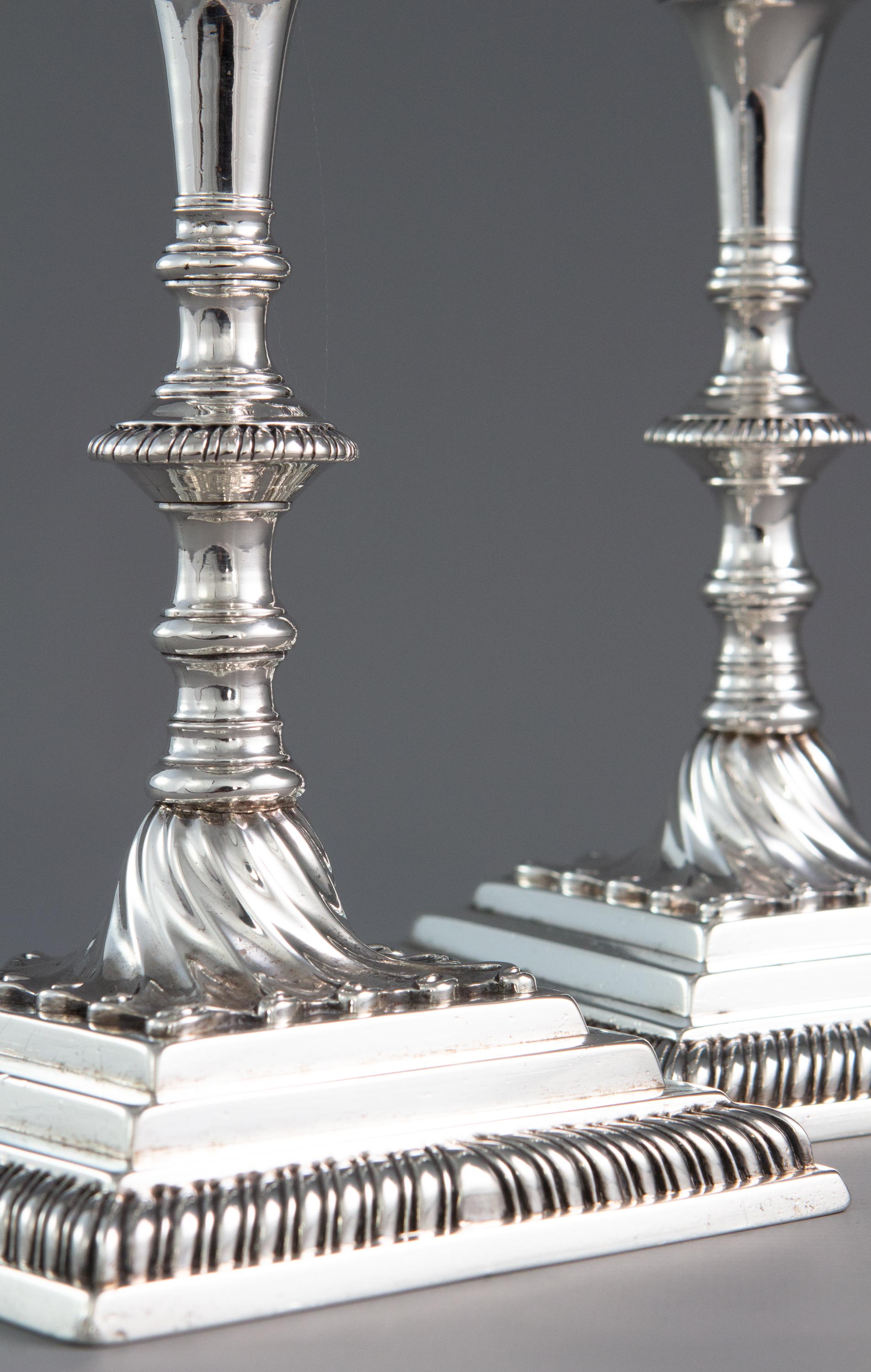 Mid-18th Century Pair of Georgian Silver Candlesticks London 1766/7 by Ebenezer Coker