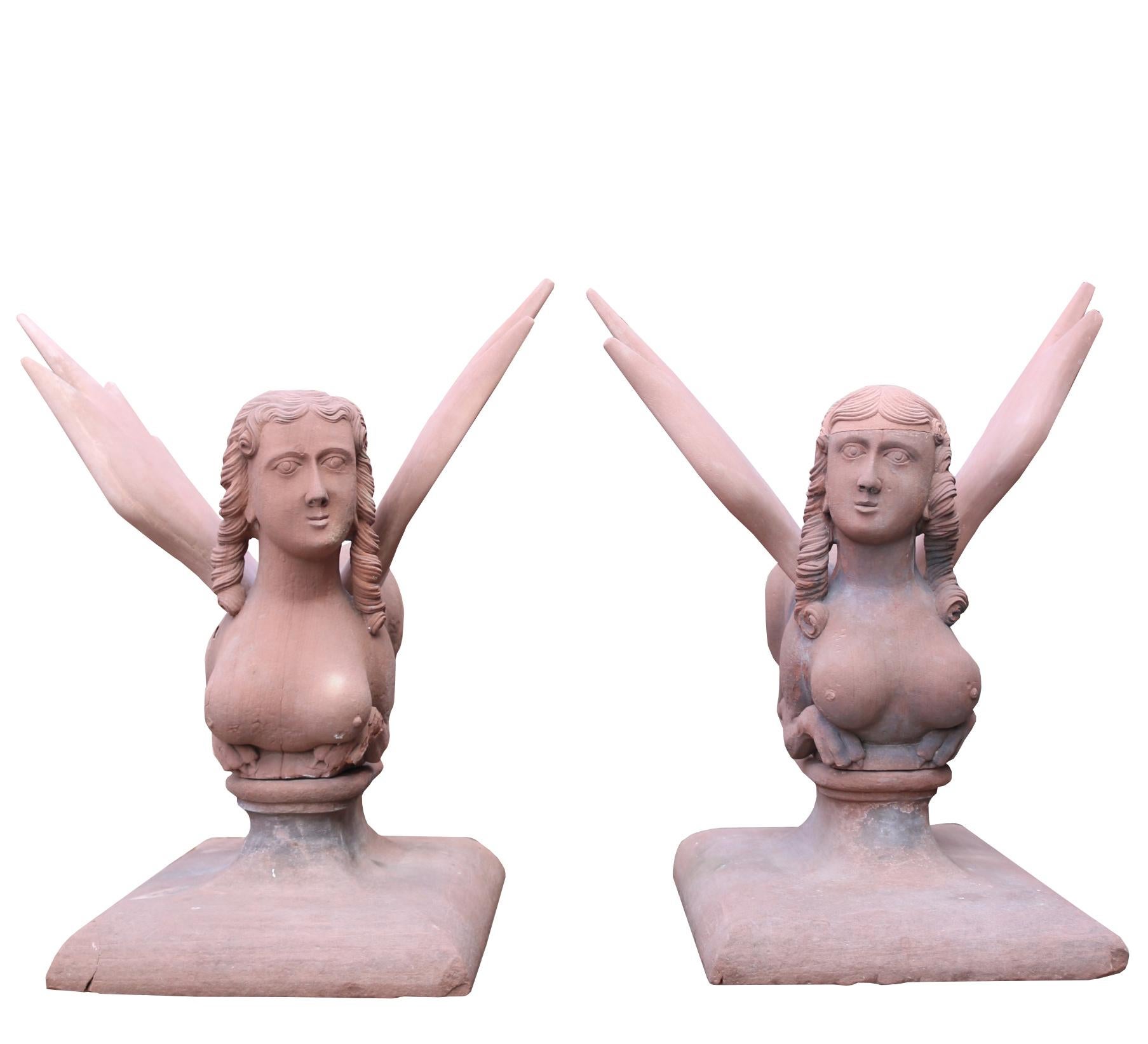 Sandstone Pair of Georgian Stone Sphinxes by James Gibbs For Sale