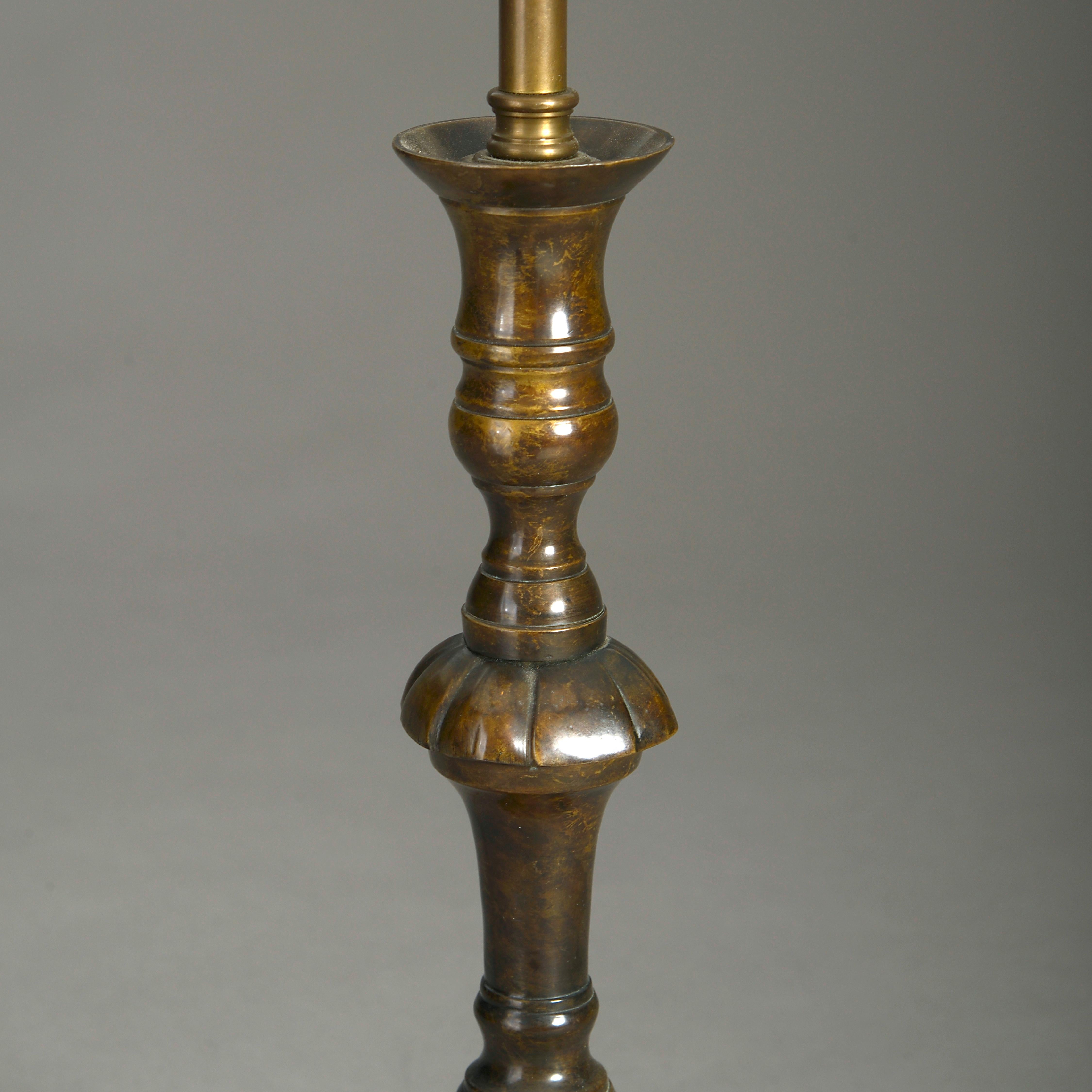 Baroque Revival Pair of Georgian Style Bronzed Candlestick Lamps