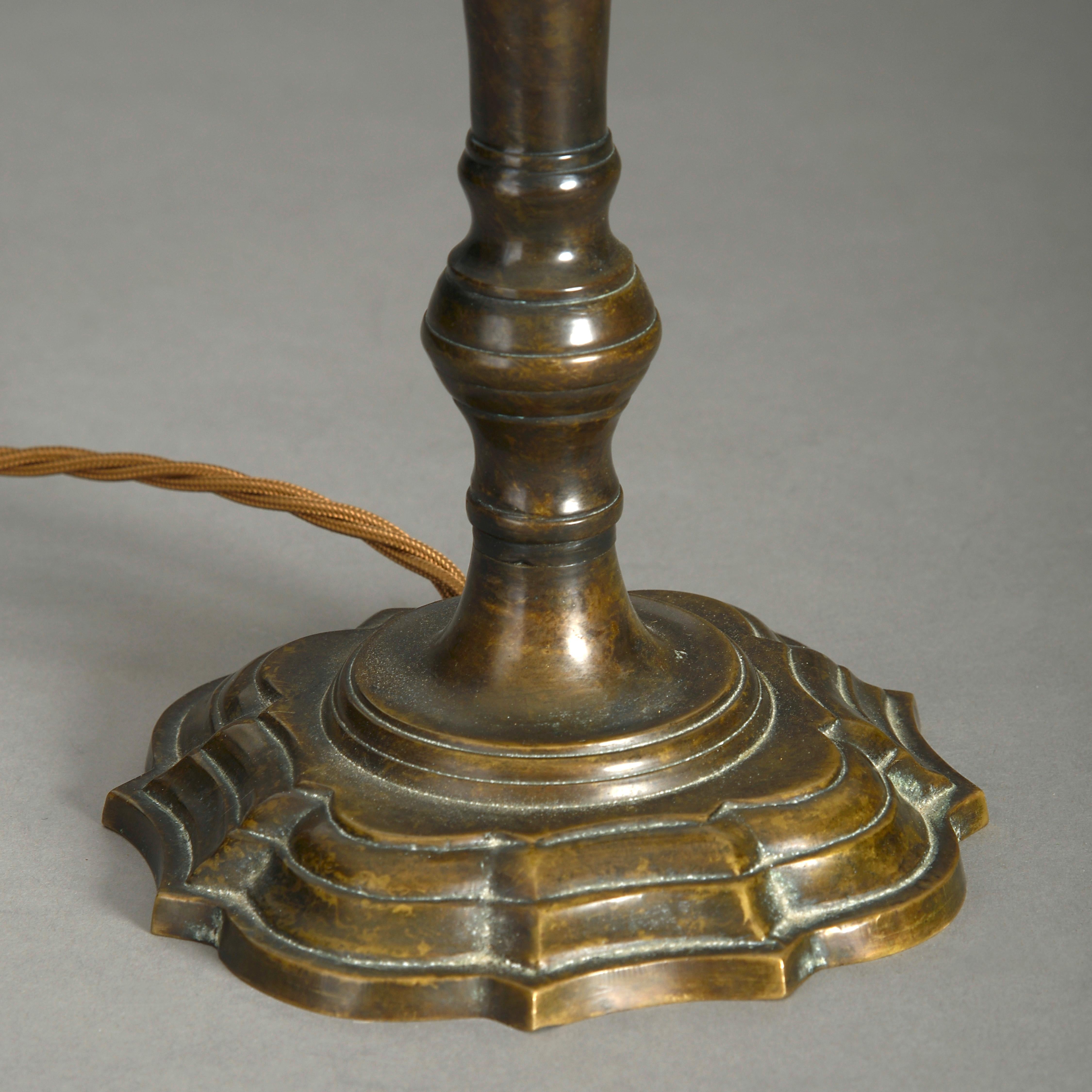 English Pair of Georgian Style Bronzed Candlestick Lamps