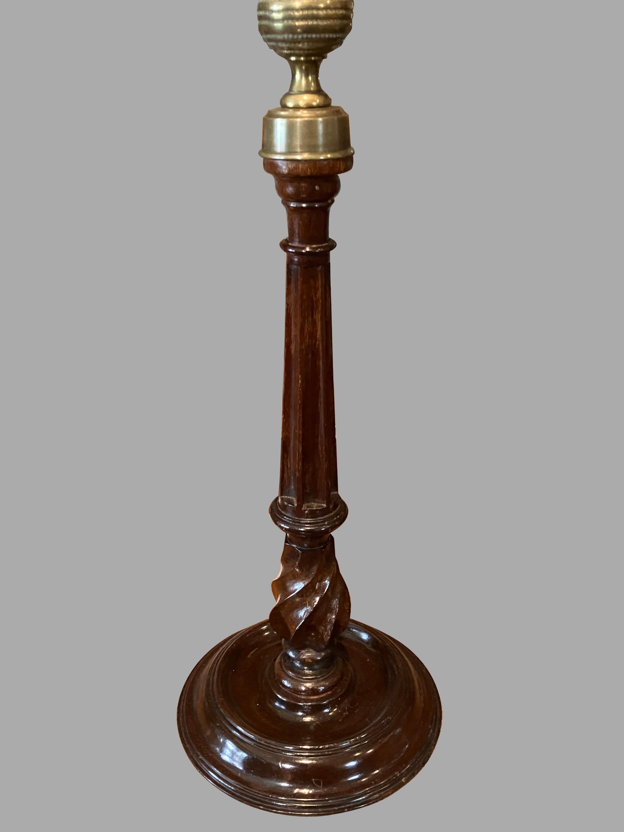 19th Century A Pair of Georgian Style Mahogany and Brass Candlesticks