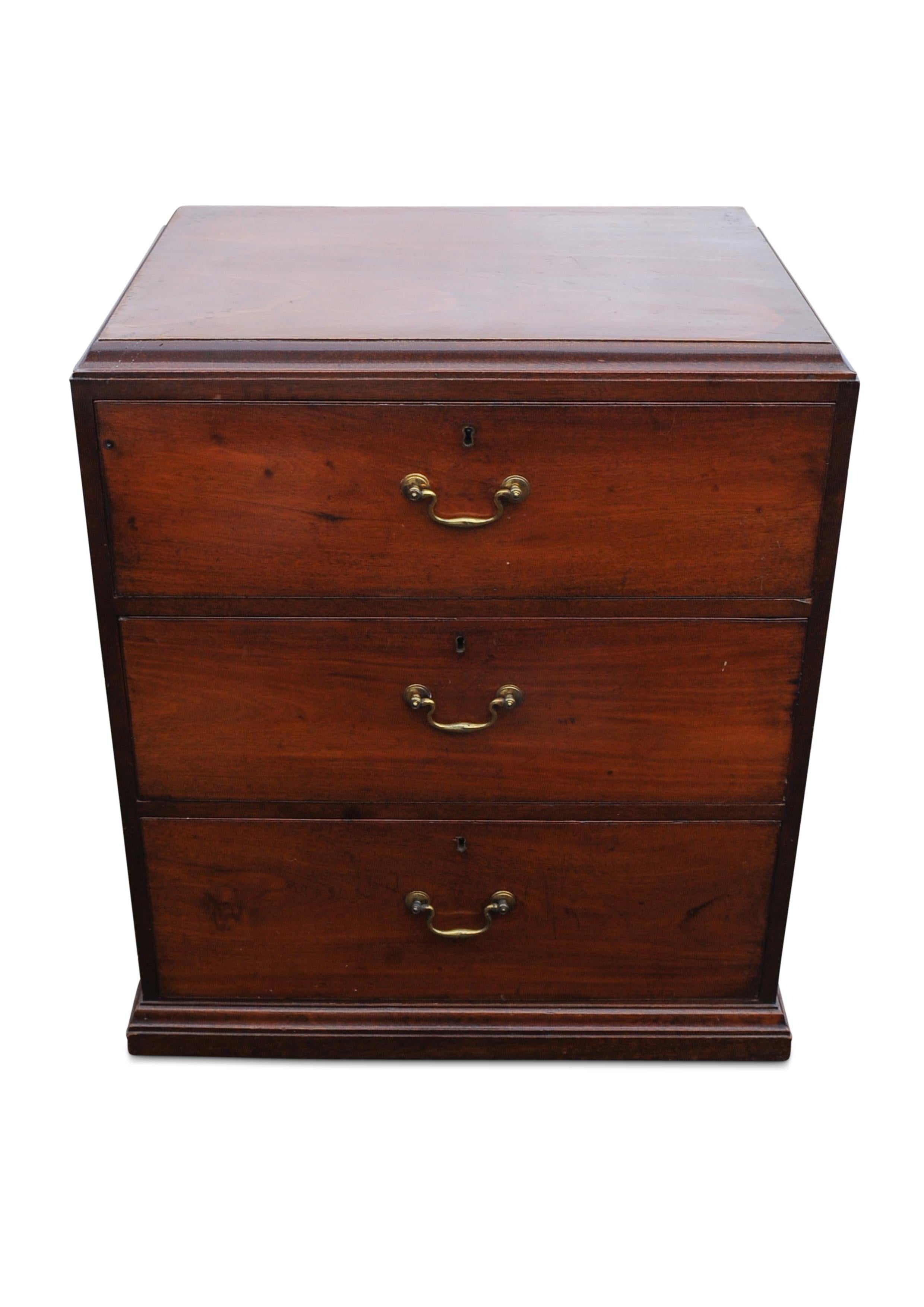 18th Century and Earlier Pair of Georgian Three Drawer Bedside Chests with Brass Handles
