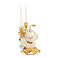 Pair of German 19th Century Louis XVI St. Ormolu and Porcelain Candelabras
