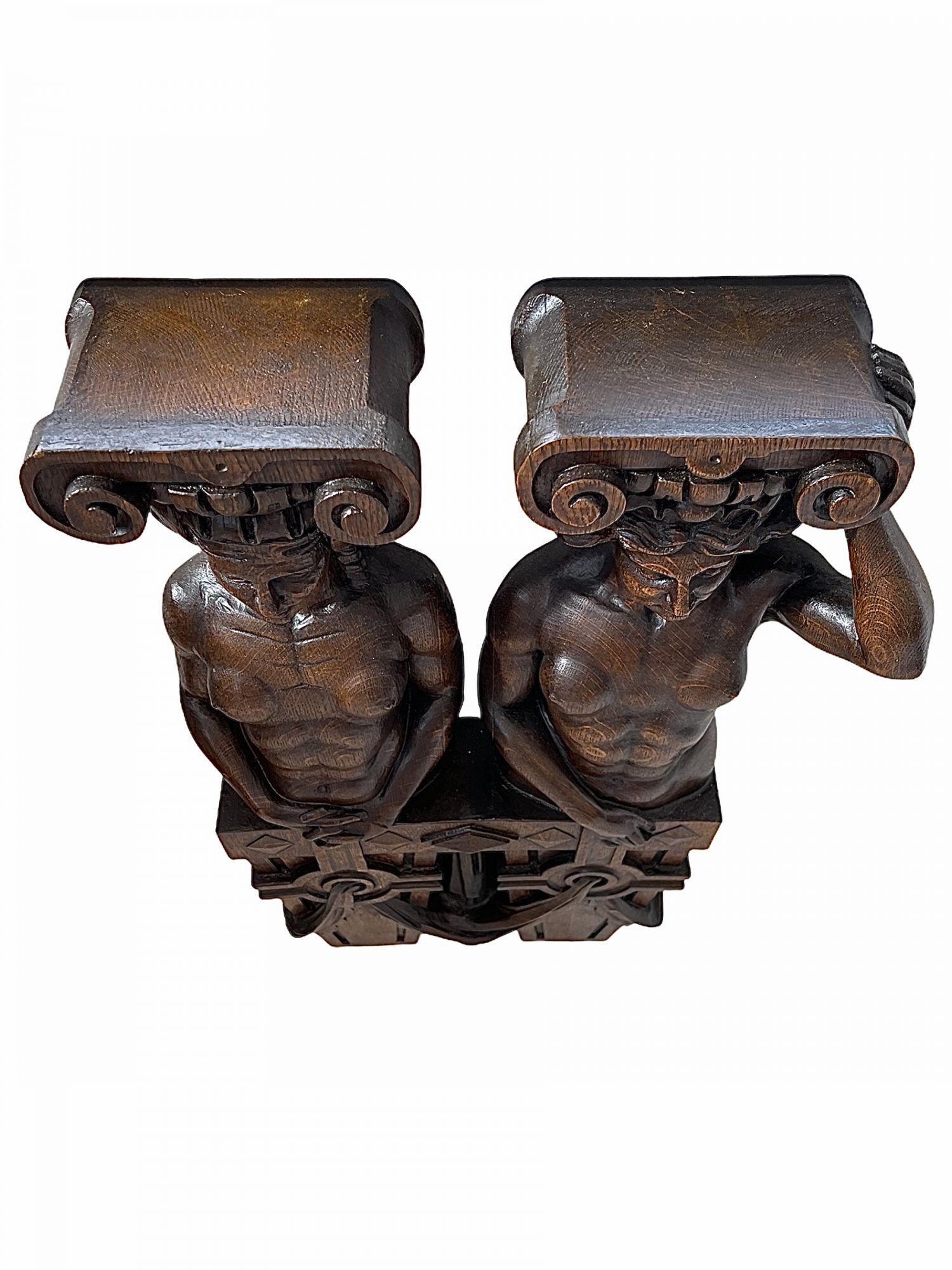 Early 19th Century Pair of German Oak Caryatidal Figures Depicting Historicism For Sale 5