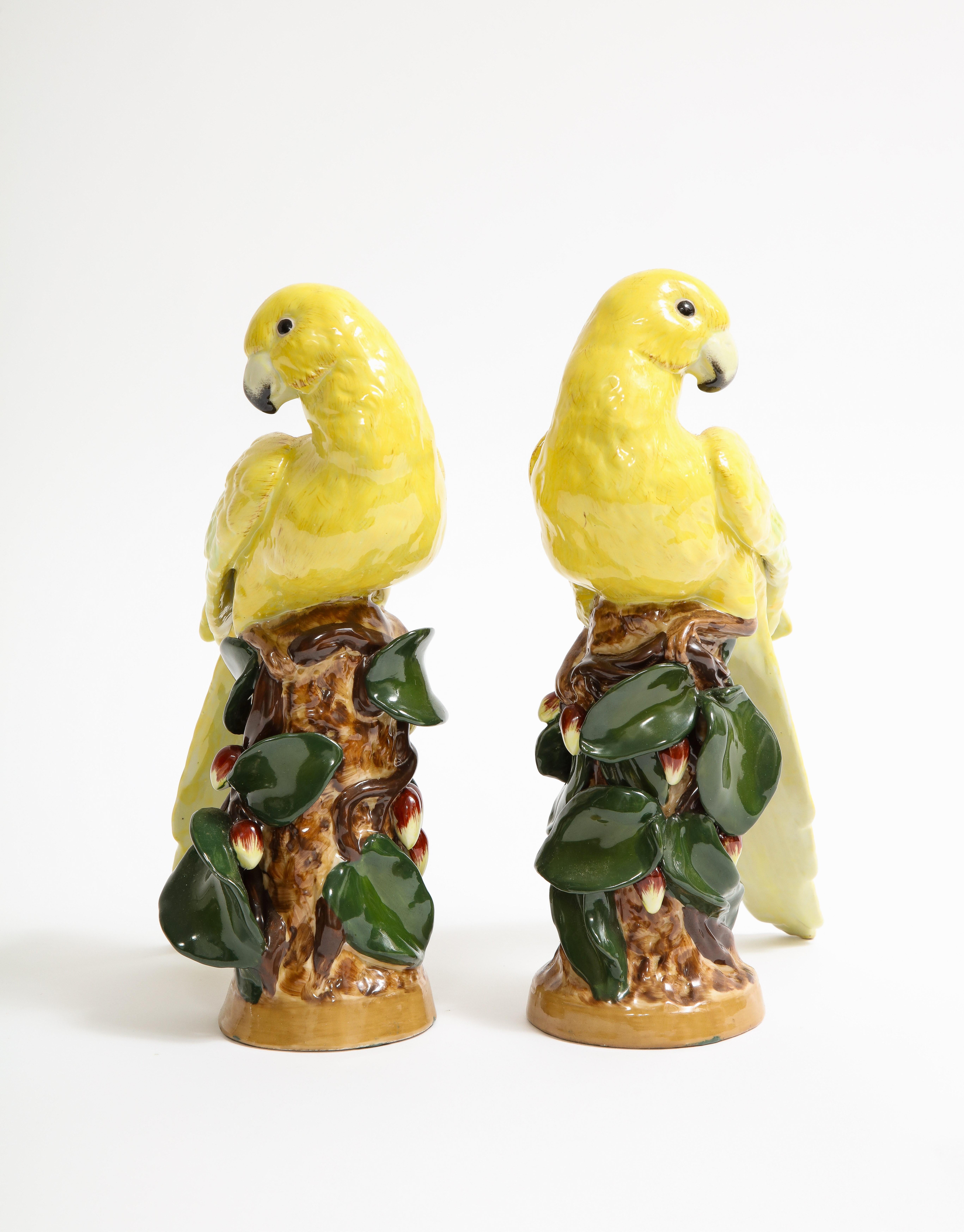 Louis XVI Pair of German Porcelain Yellow Birds Perched on Tree Branches