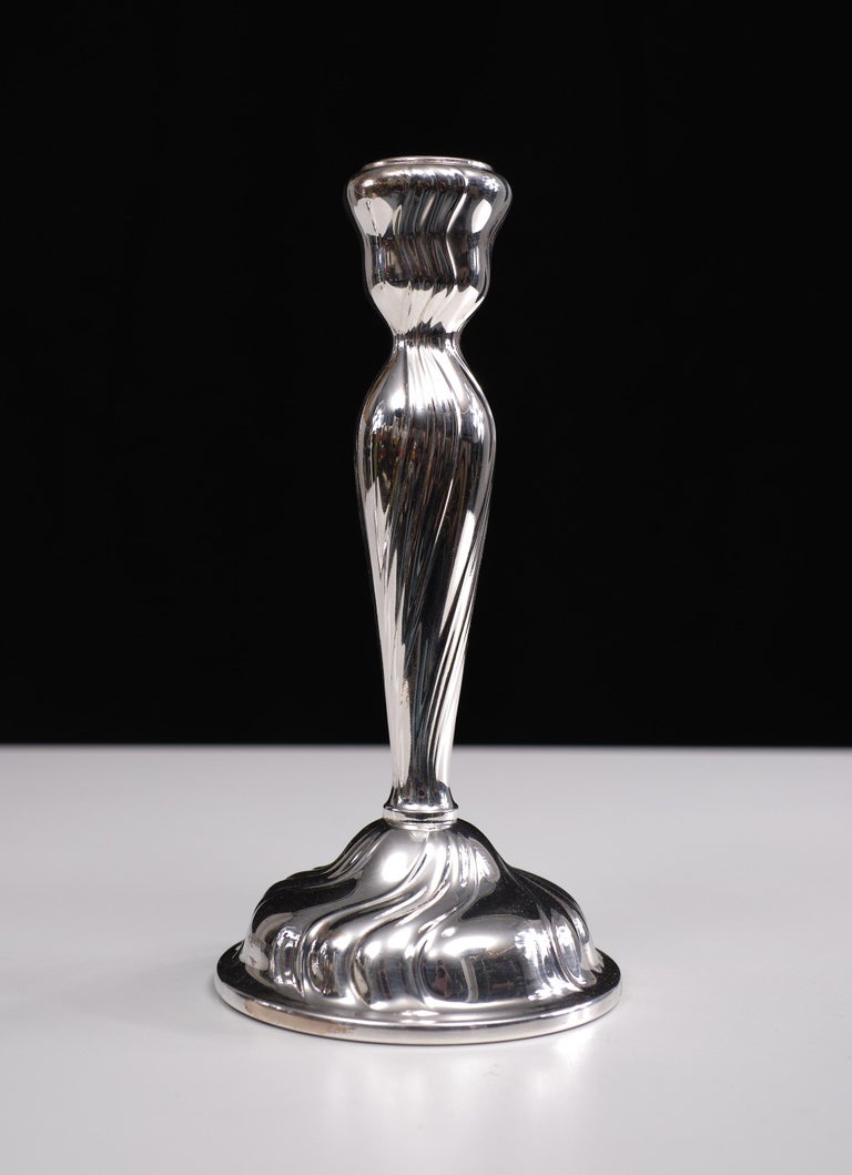 Pair of German Silver Candlesticks Rococo Style, 1920s For Sale at 1stDibs