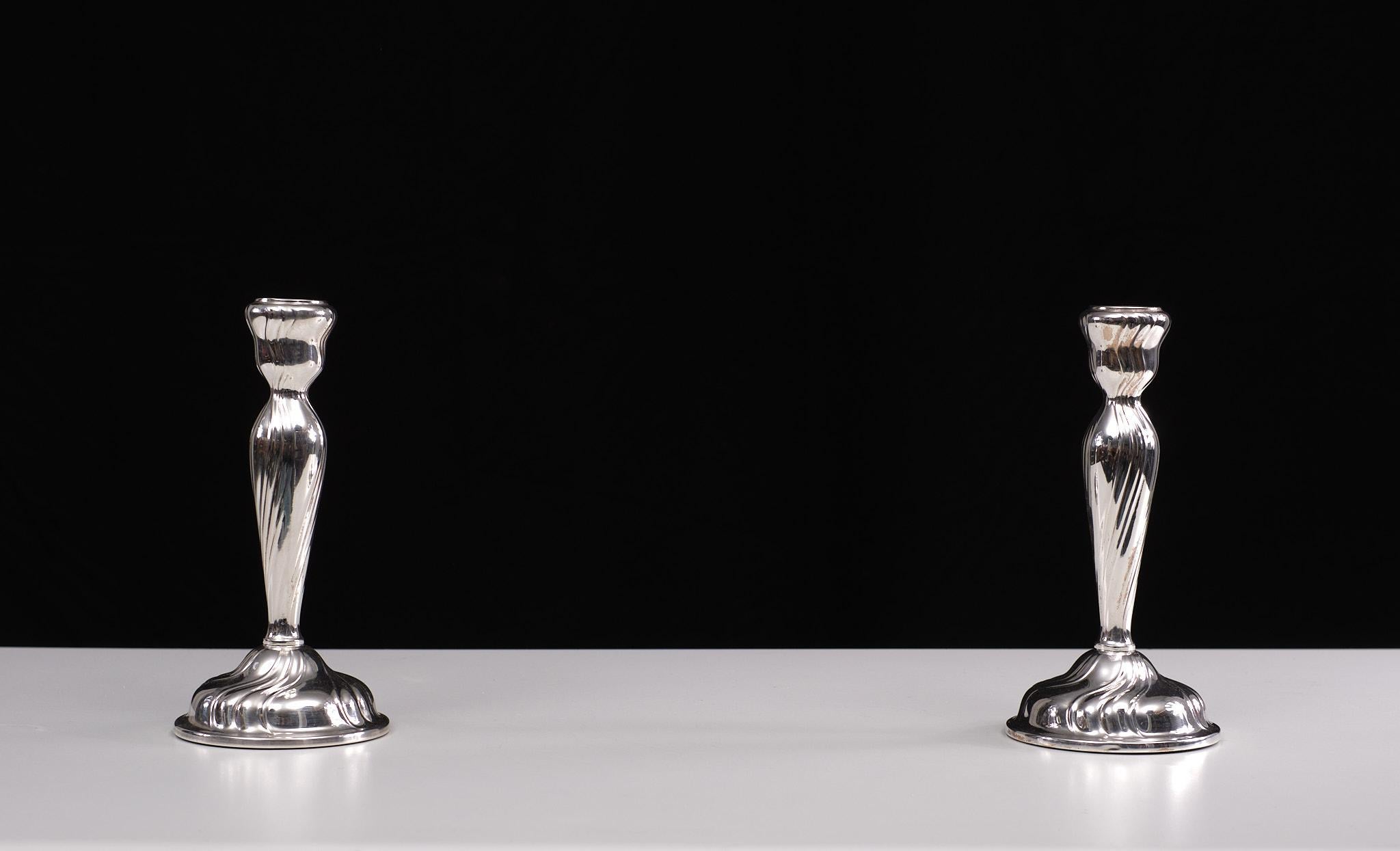 Pair of German Silver Candlesticks Rococo Style, 1920s In Good Condition For Sale In Den Haag, NL