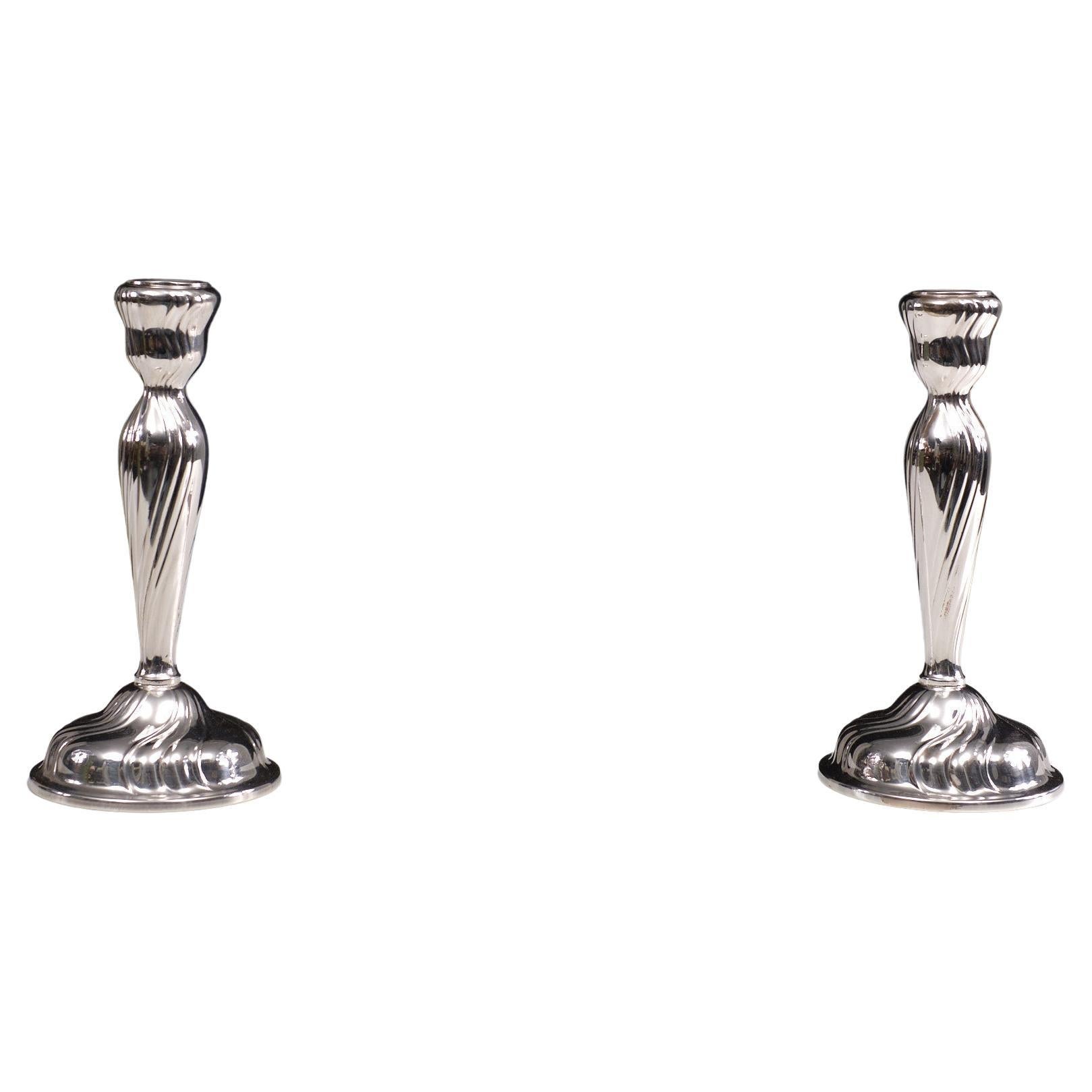 Pair of German Silver Candlesticks Rococo Style, 1920s