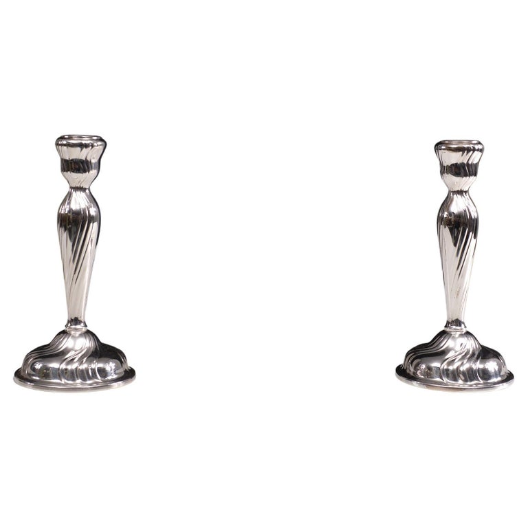 Pair of German Silver Candlesticks Rococo Style, 1920s For Sale at 1stDibs