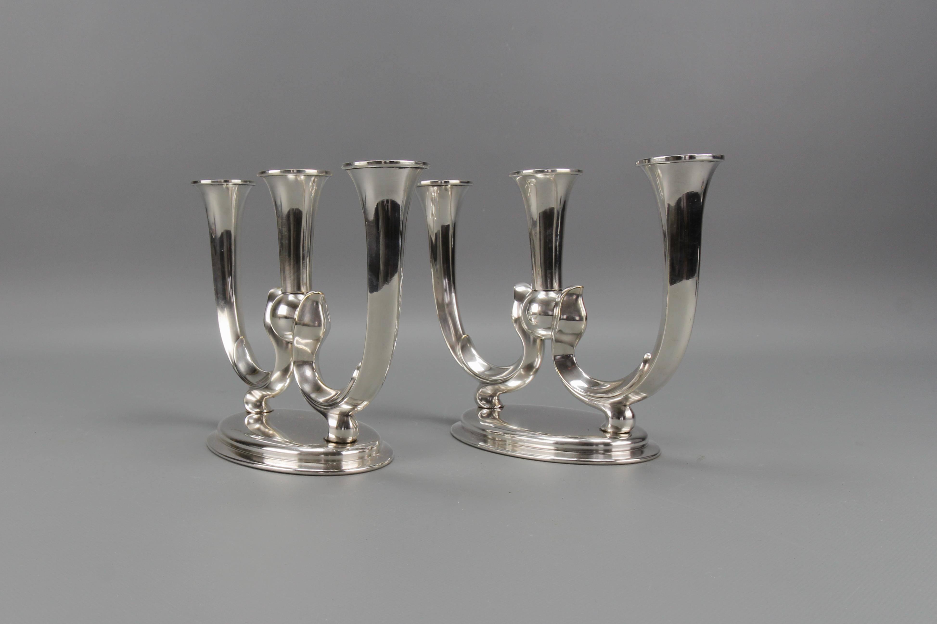Pair of German WMF Art Deco Three-Arm Candle Holders For Sale 4
