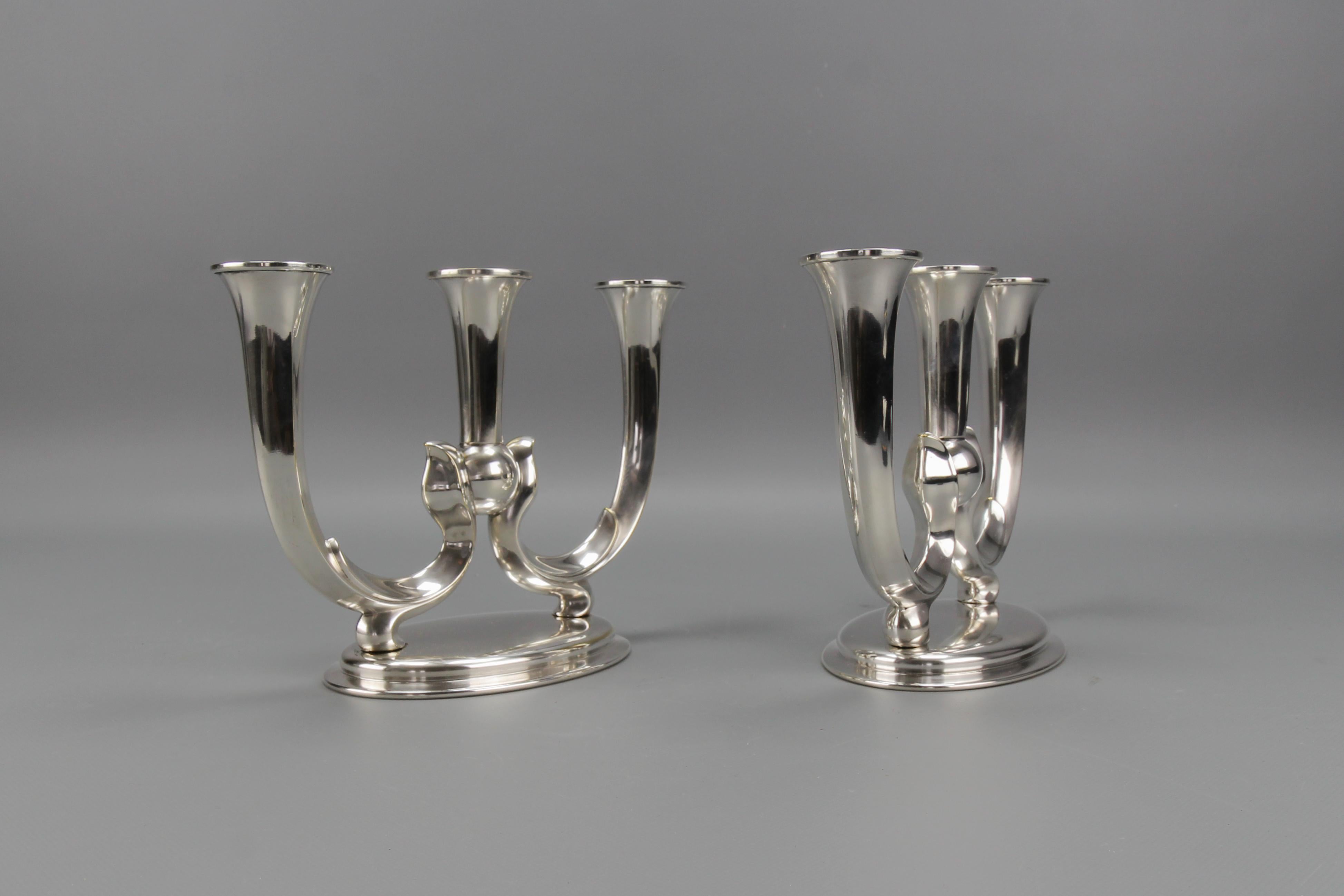 Pair of German WMF Art Deco Three-Arm Candle Holders For Sale 2
