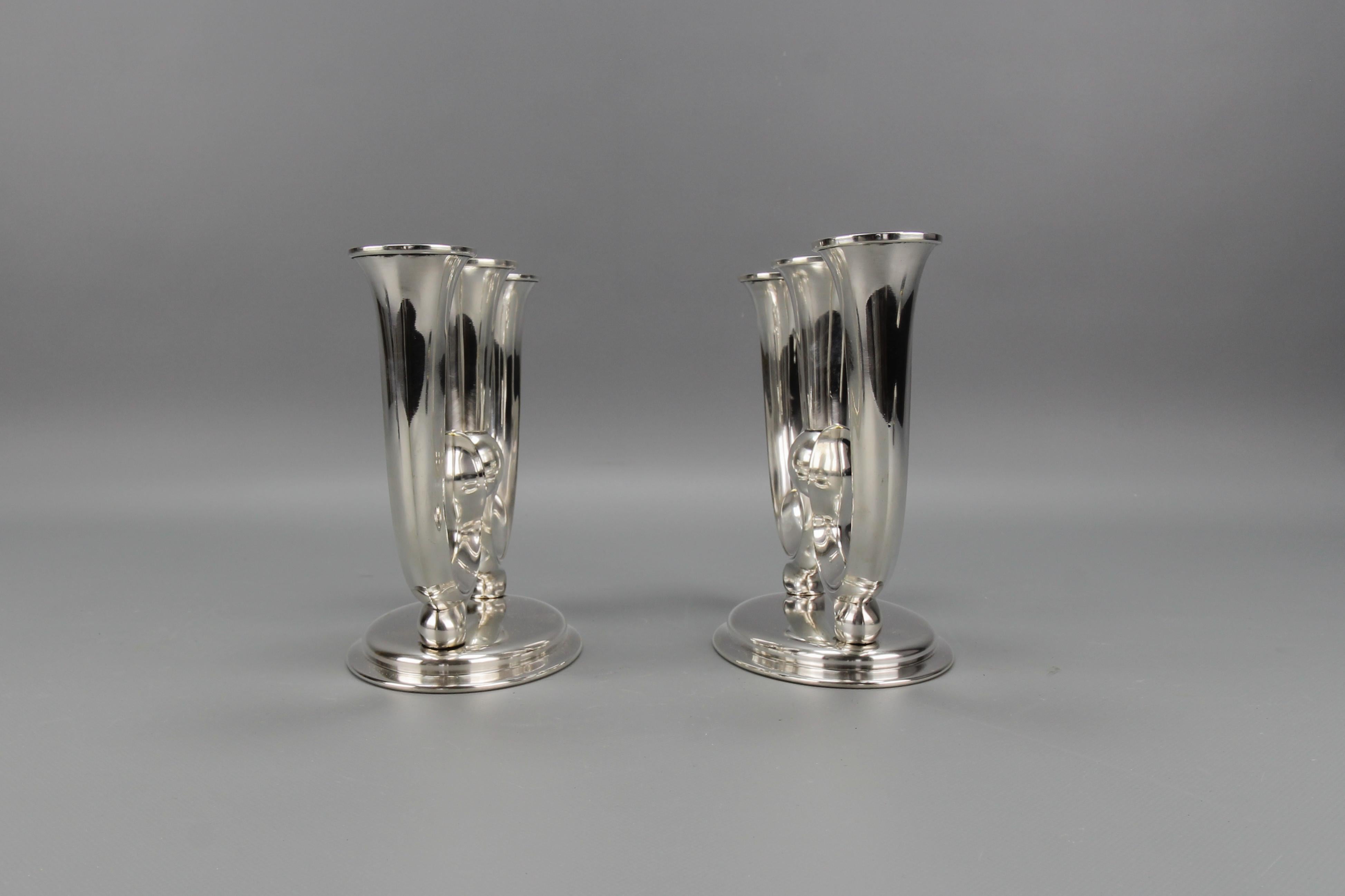 Pair of German WMF Art Deco Three-Arm Candle Holders For Sale 3