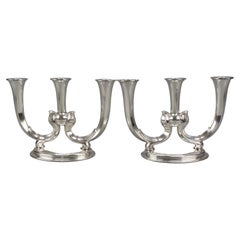 Pair of German WMF Art Deco Three-Arm Candle Holders