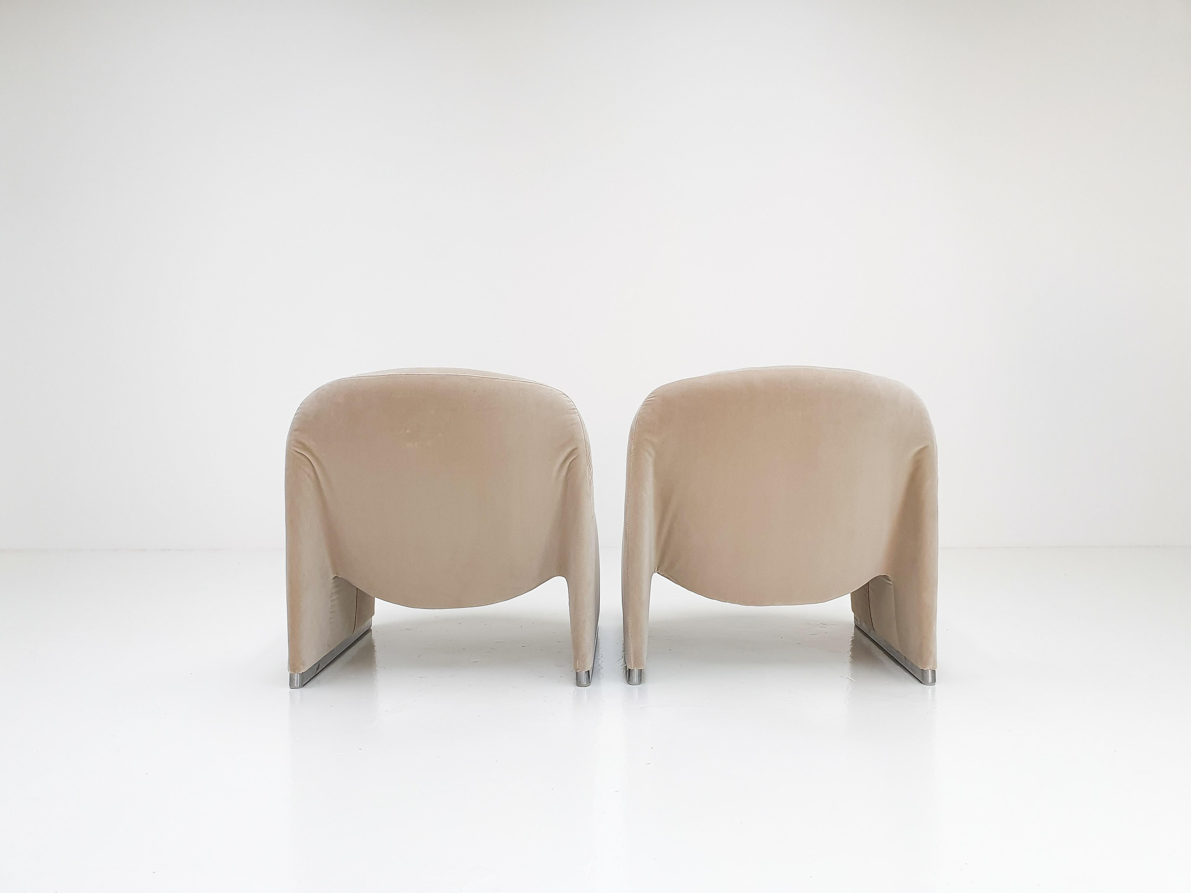 Steel Pair of Giancarlo Piretti “Alky” Chairs in New Velvet, Castelli, 1970s