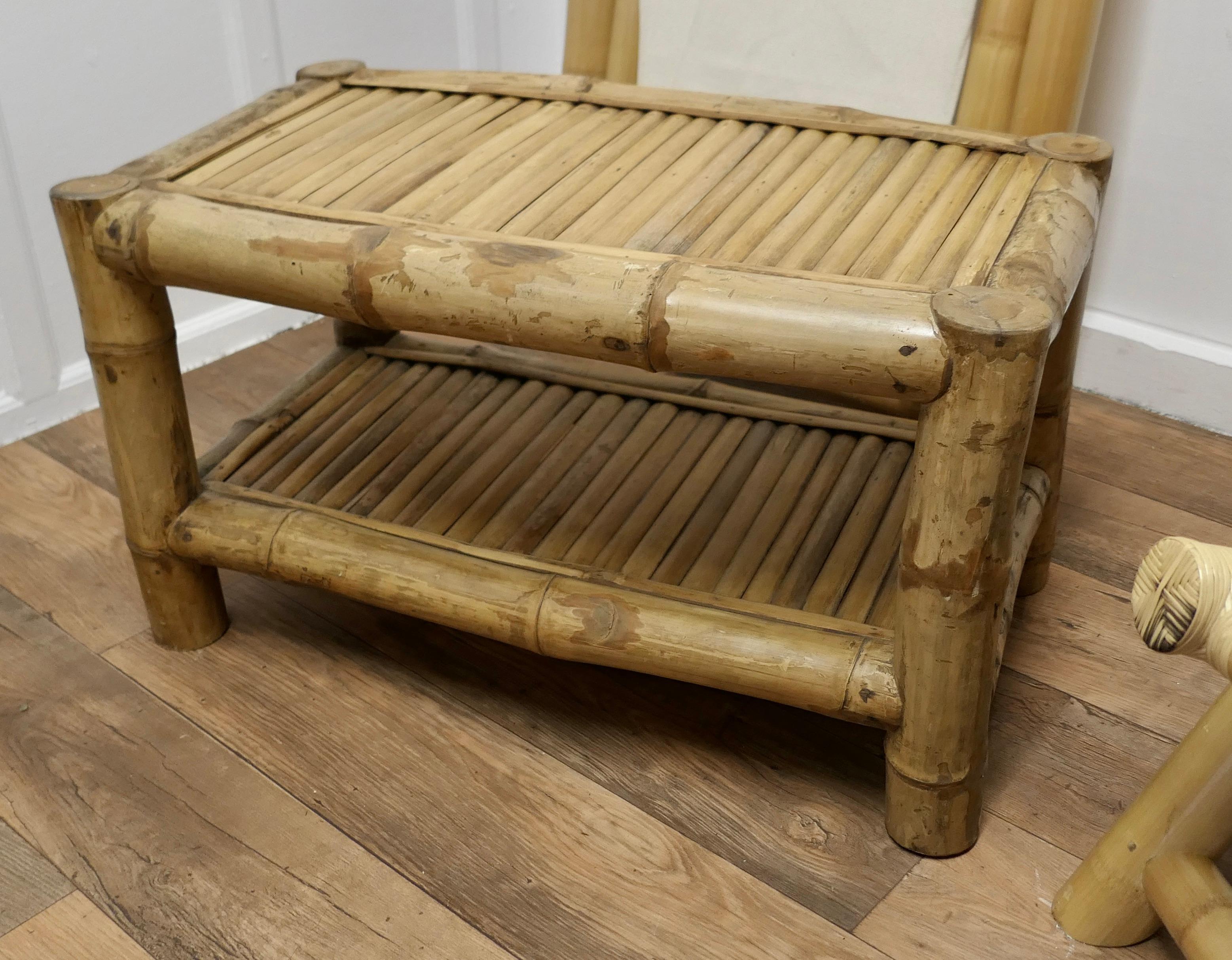 Pair of Giant Bamboo Deck Chair Set with Coffee Table For Sale 3