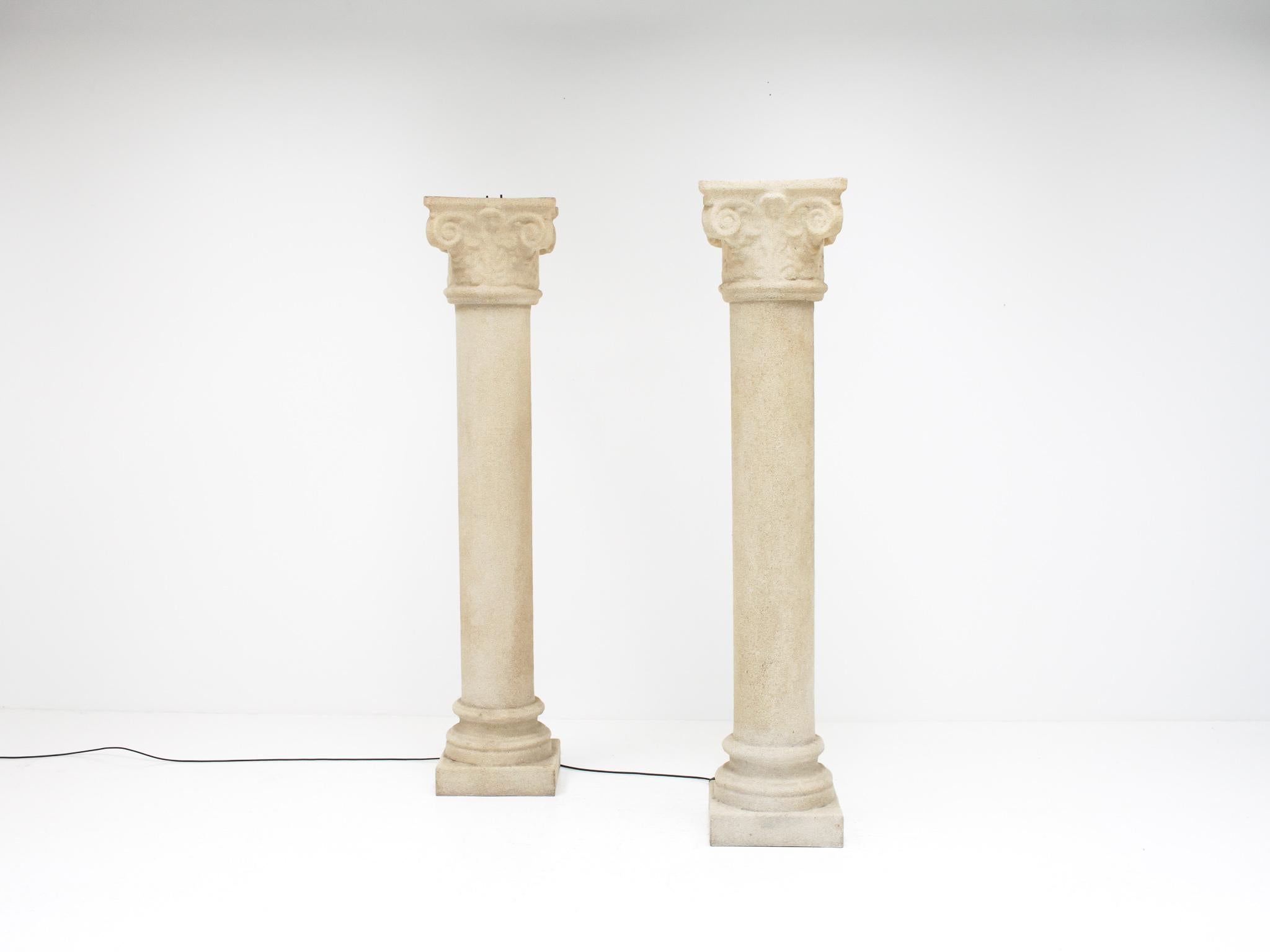Mid-Century Modern Pair of 6.5ft Giant Column Lamps by Andre Cazenave for Singleton Italy, 1970's For Sale