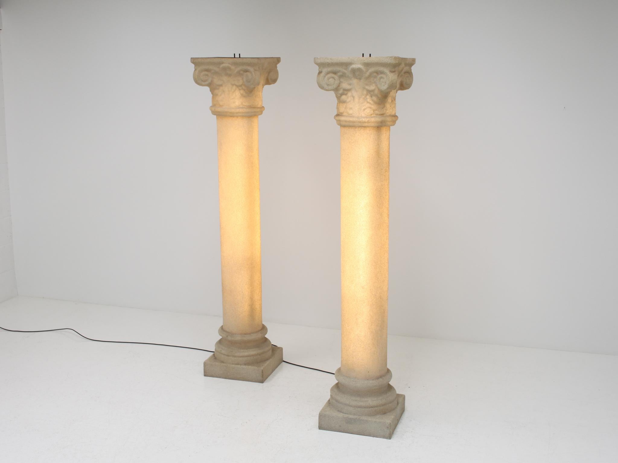 20th Century Pair of 6.5ft Giant Column Lamps by Andre Cazenave for Singleton Italy, 1970's For Sale