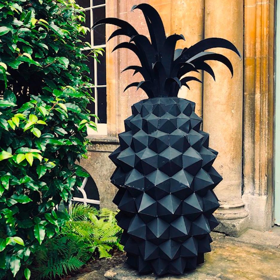 Organic Modern A Pair Of Giant Steel Pineapples Sculptures For Sale