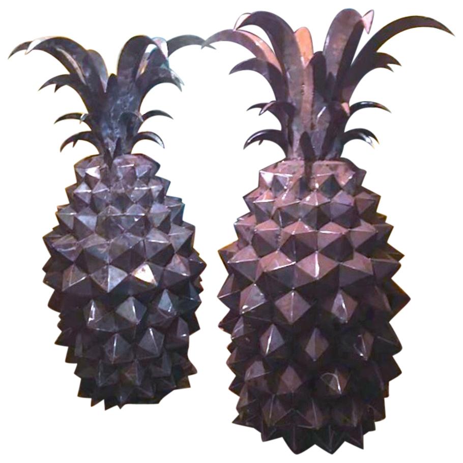 A Pair Of Giant Steel Pineapples Sculptures For Sale