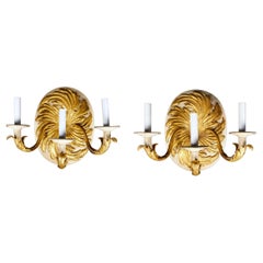 Pair of Gilded and Painted Metal Wall Lights 