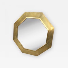 Pair of Gilded Brass and Octagonal Midcentury Italian Wall Mirrors, 1970