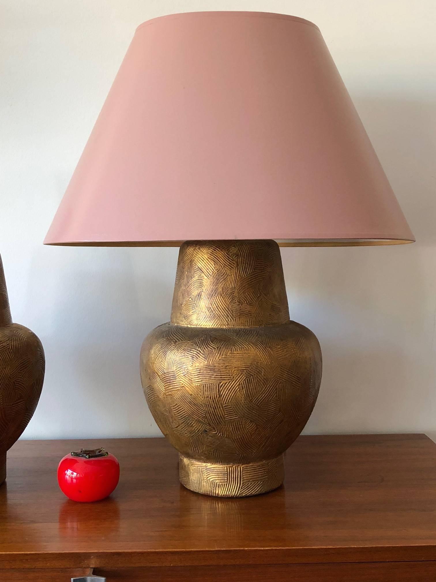 Pair of Gilded Wood Lamps by James Mont For Sale 5