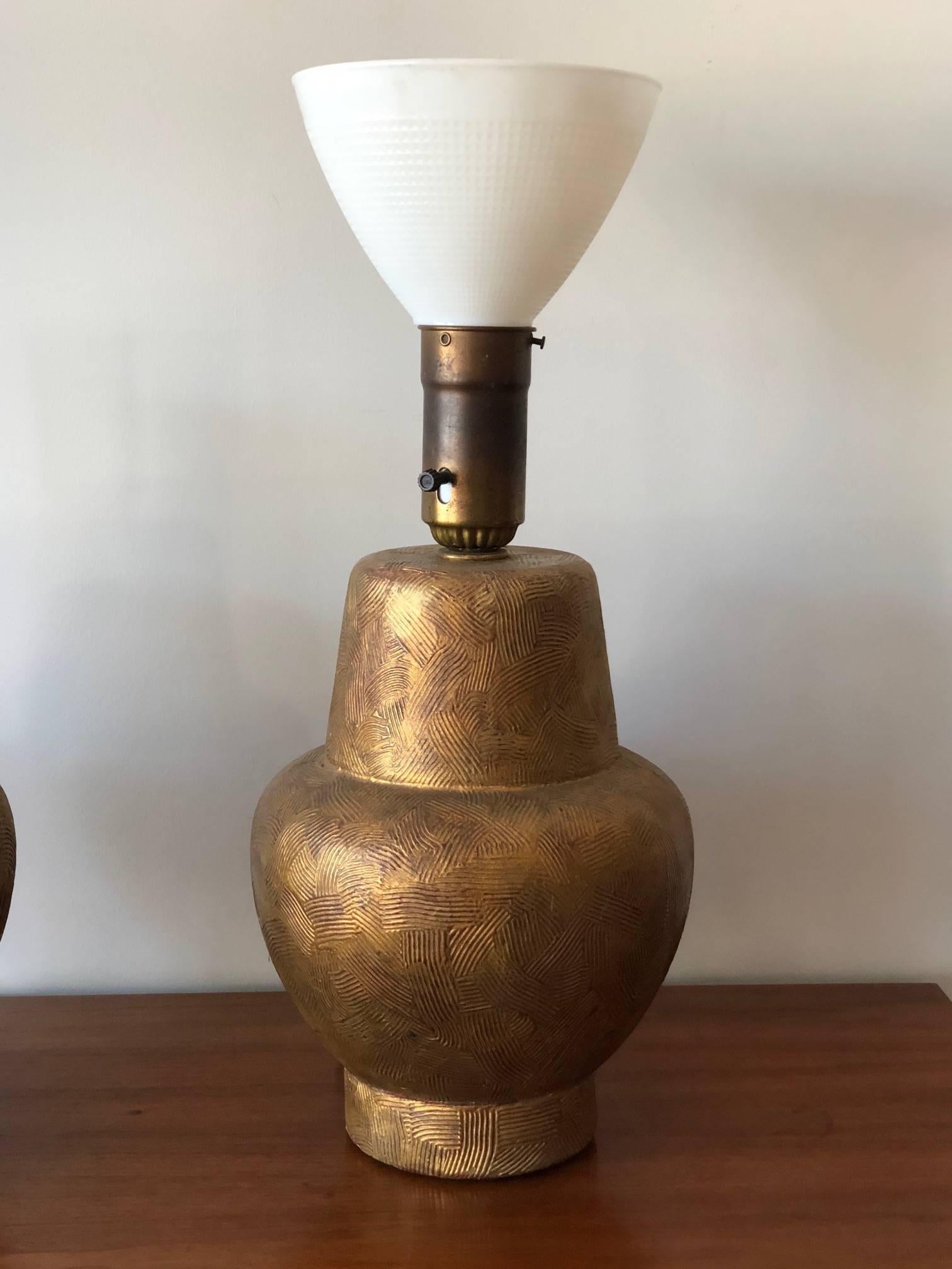 Pair of Gilded Wood Lamps by James Mont For Sale 1