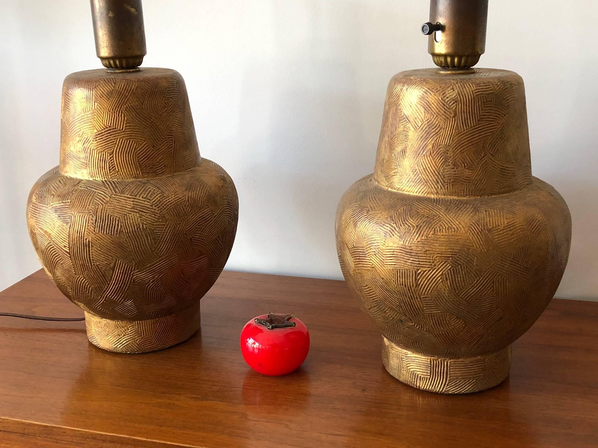 Pair of Gilded Wood Lamps by James Mont For Sale 4