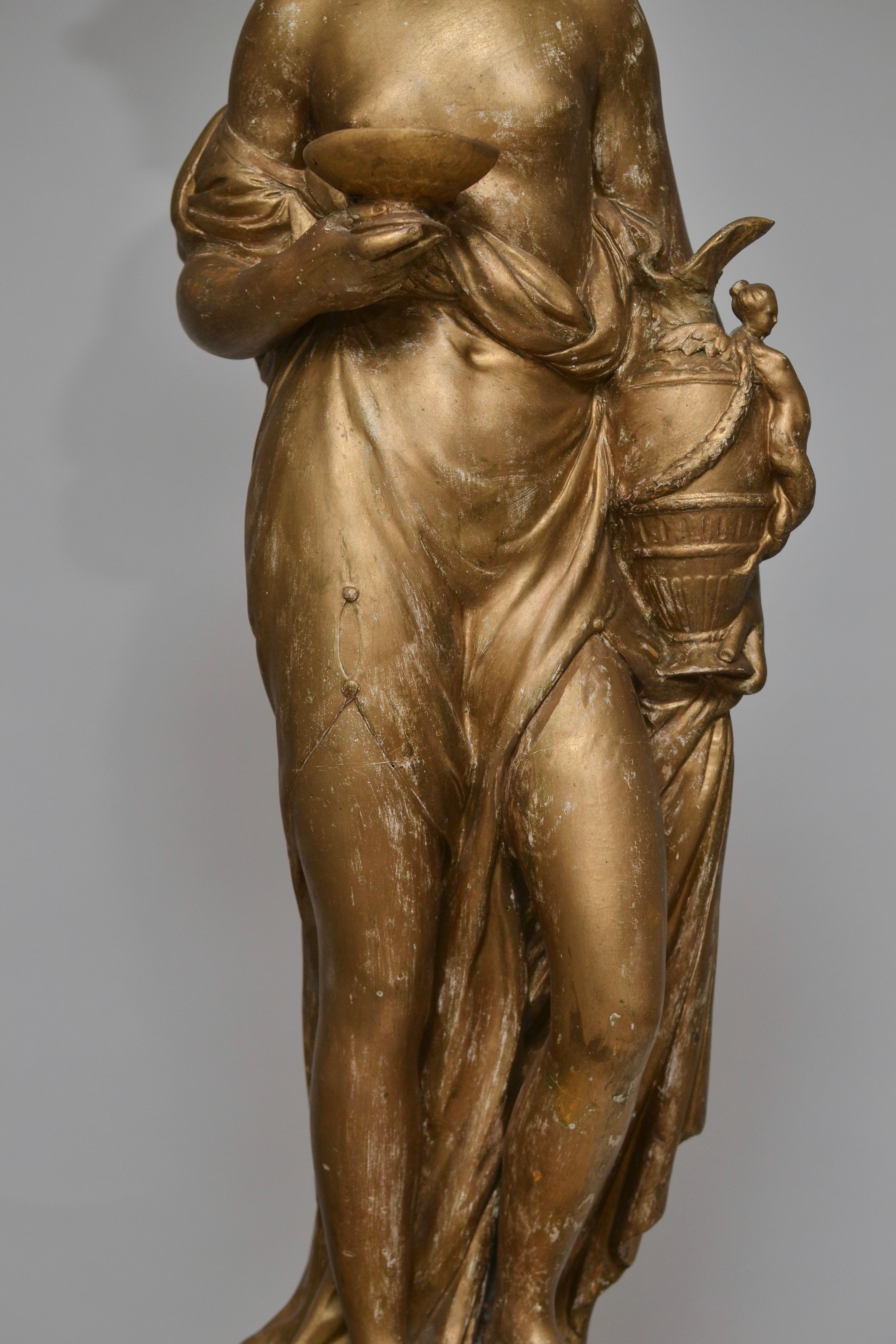 Pair of Gilt Allegorical Plaster Sculptures Representing Spring and Autumn 4