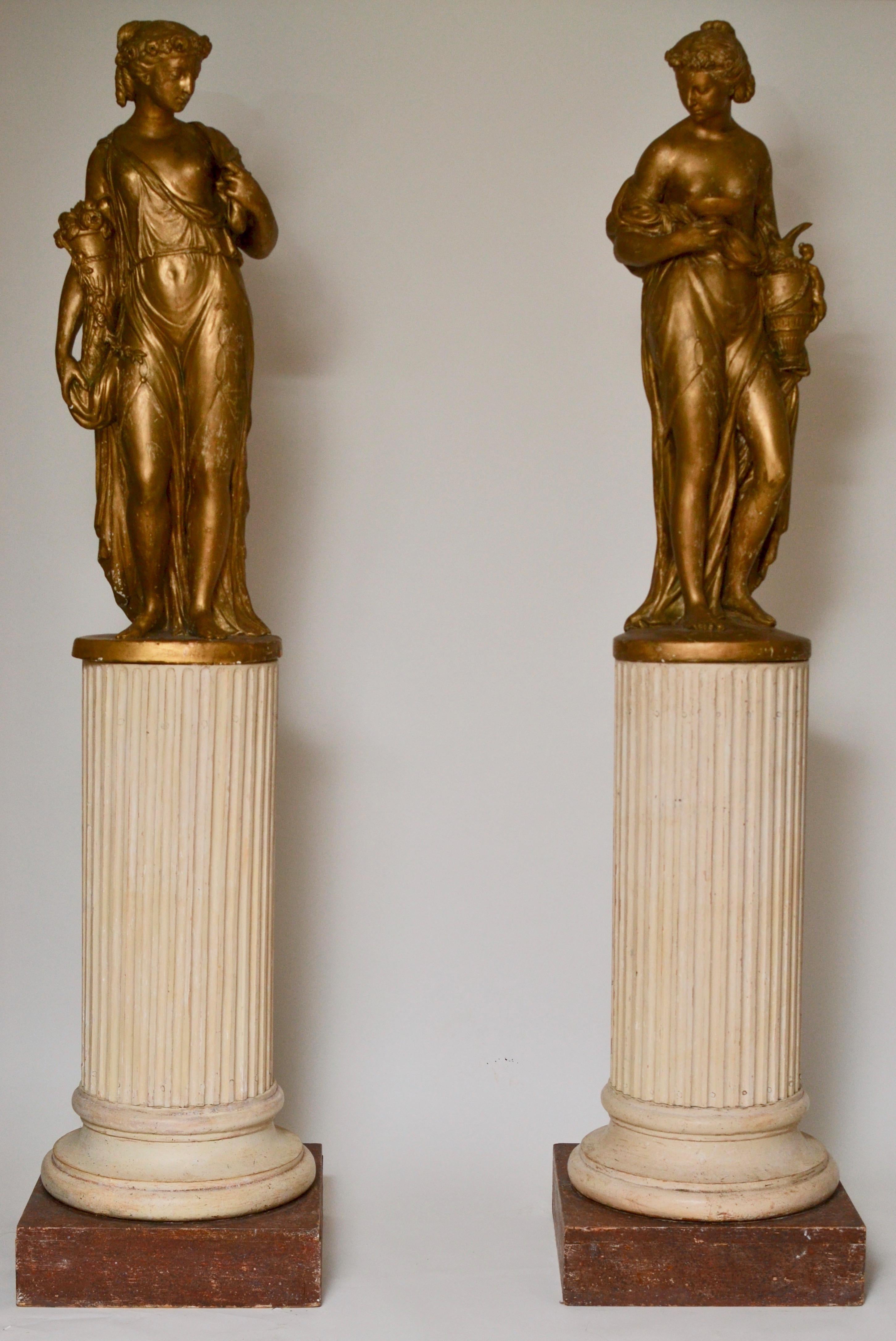 Pair of Gilt Allegorical Plaster Sculptures Representing Spring and Autumn 6