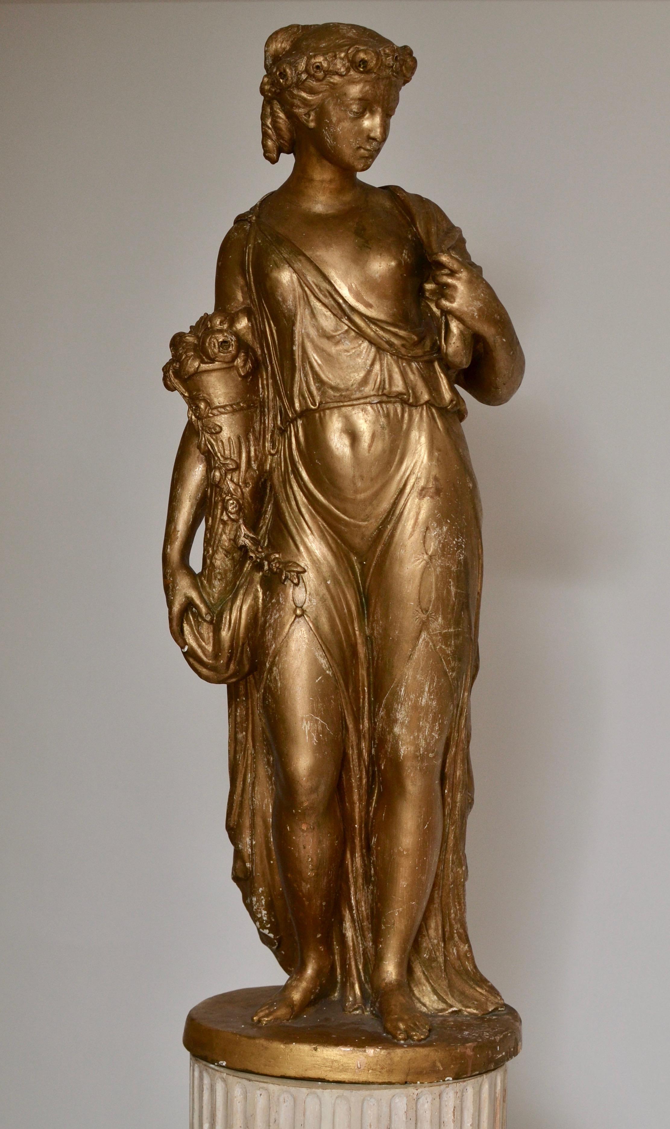 Swedish Pair of Gilt Allegorical Plaster Sculptures Representing Spring and Autumn