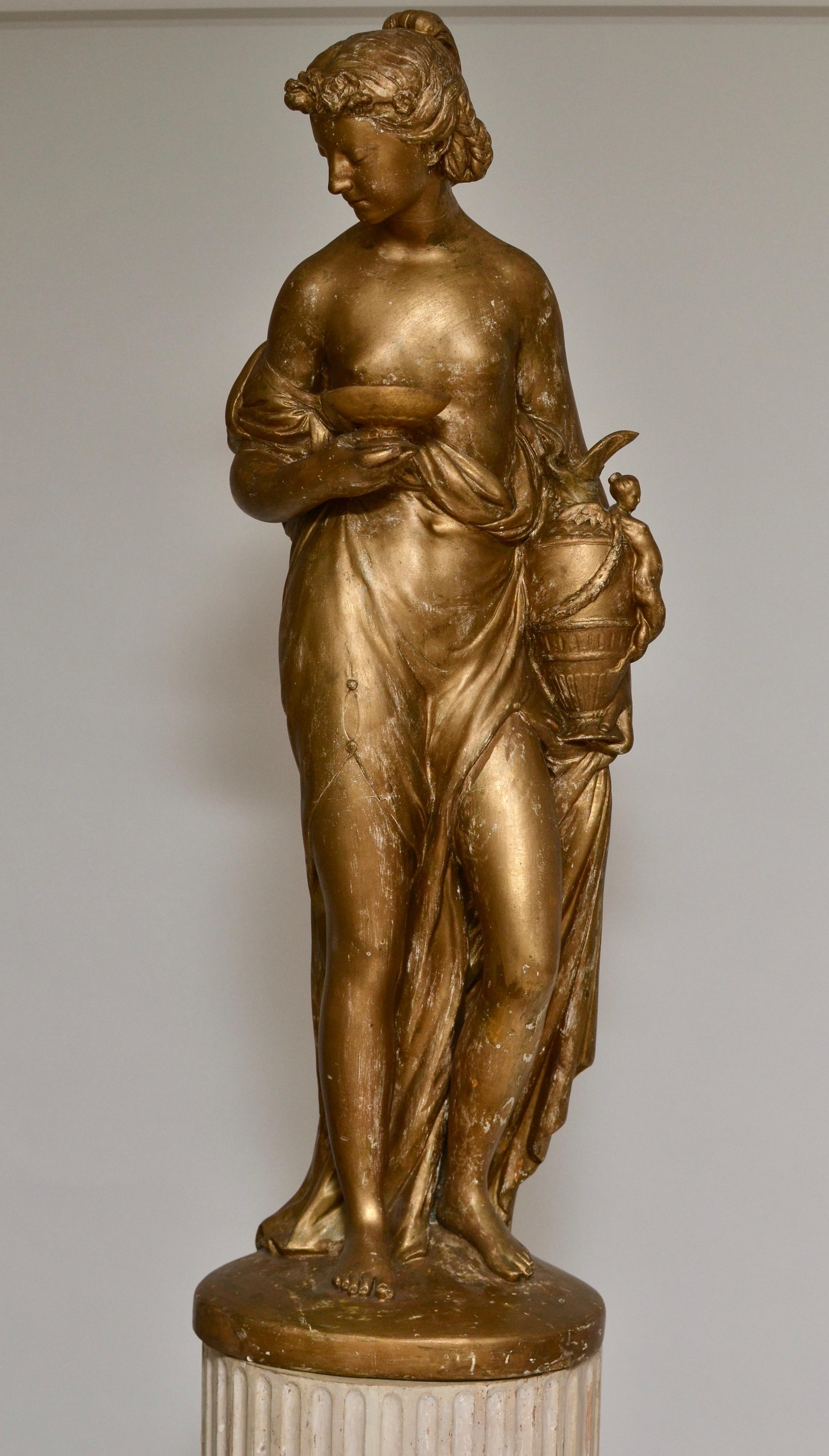 Pair of Gilt Allegorical Plaster Sculptures Representing Spring and Autumn In Good Condition In Stockholm, SE