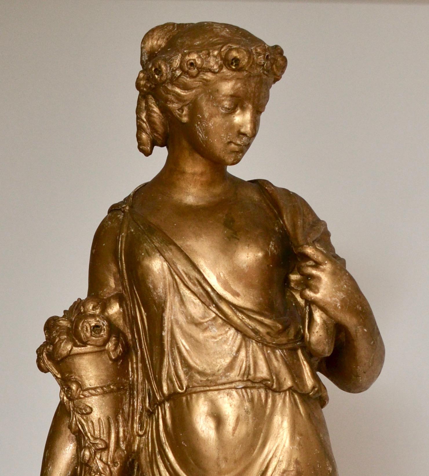 Pair of Gilt Allegorical Plaster Sculptures Representing Spring and Autumn 2