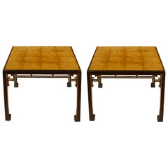 Retro Pair of Gilt and Antiqued Mirror Top Side Tables in the Style of James Mont