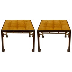 Pair of Gilt and Antiqued Mirror Top Side Tables in the Style of James Mont