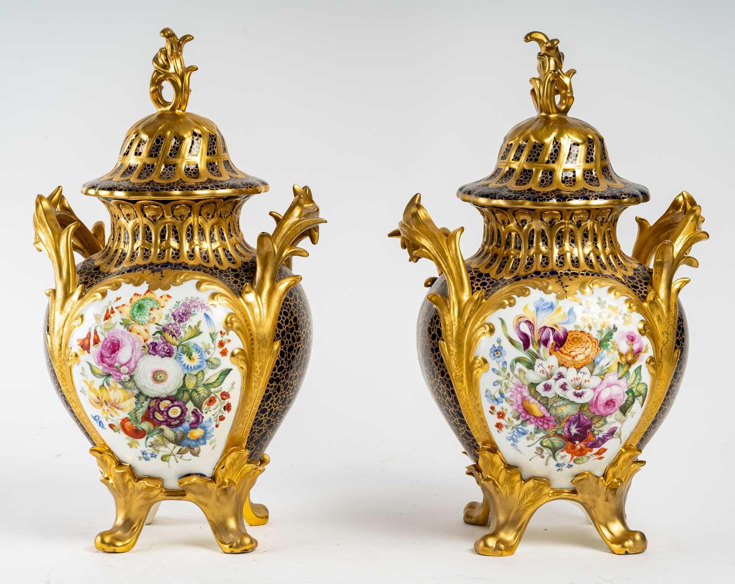 Napoleon III Pair of Gilt and Enamelled Porcelain Covered Vases