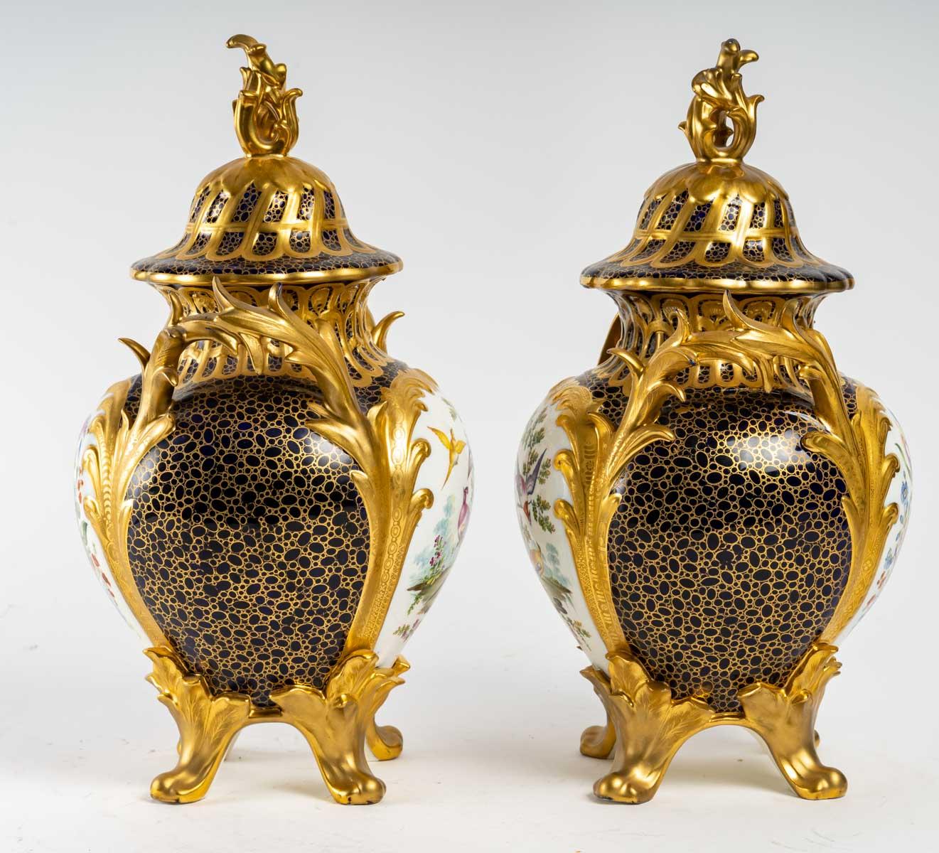 European Pair of Gilt and Enamelled Porcelain Covered Vases